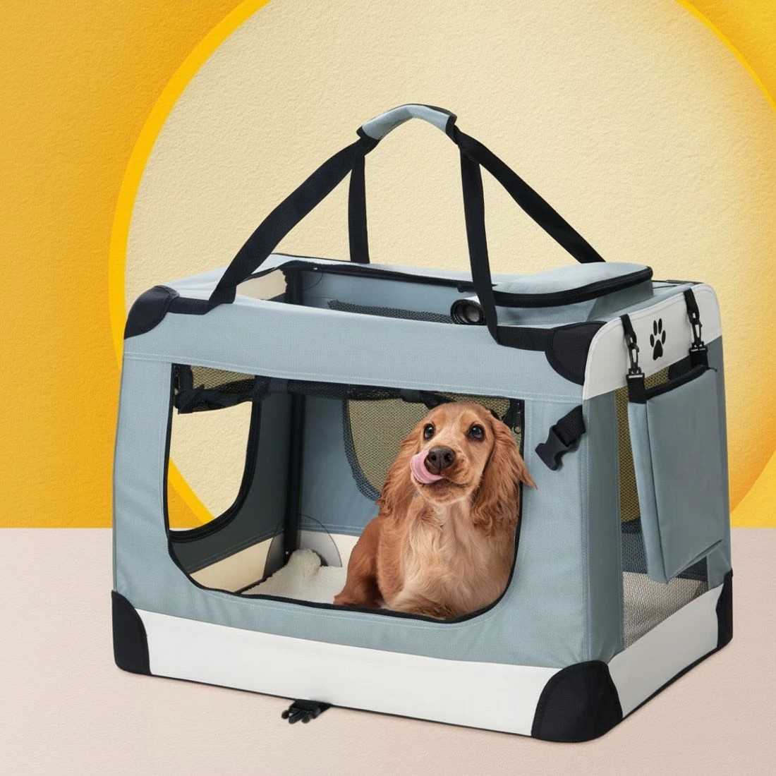 6 i.Pet Pet Carrier Soft Crate Dog Cat Travel 70x52CM Portable Foldable Car Large - Blue, 6 of 6