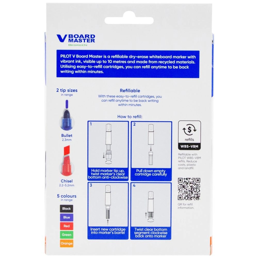 2 PILOT V Board Whiteboard Marker Bullet Assorted 4 Pk + Eraser, 2 of 8