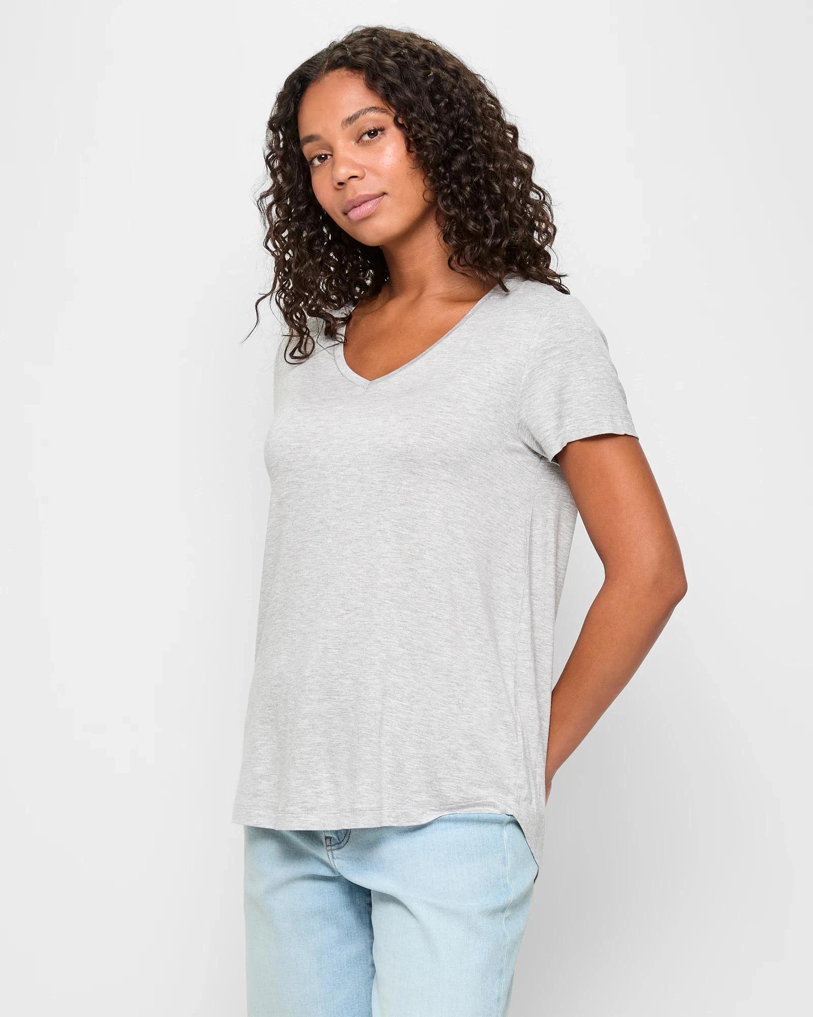 3 Target Woman Short Sleeve V-Neck T-Shirt GREY MARLE, 3 of 5