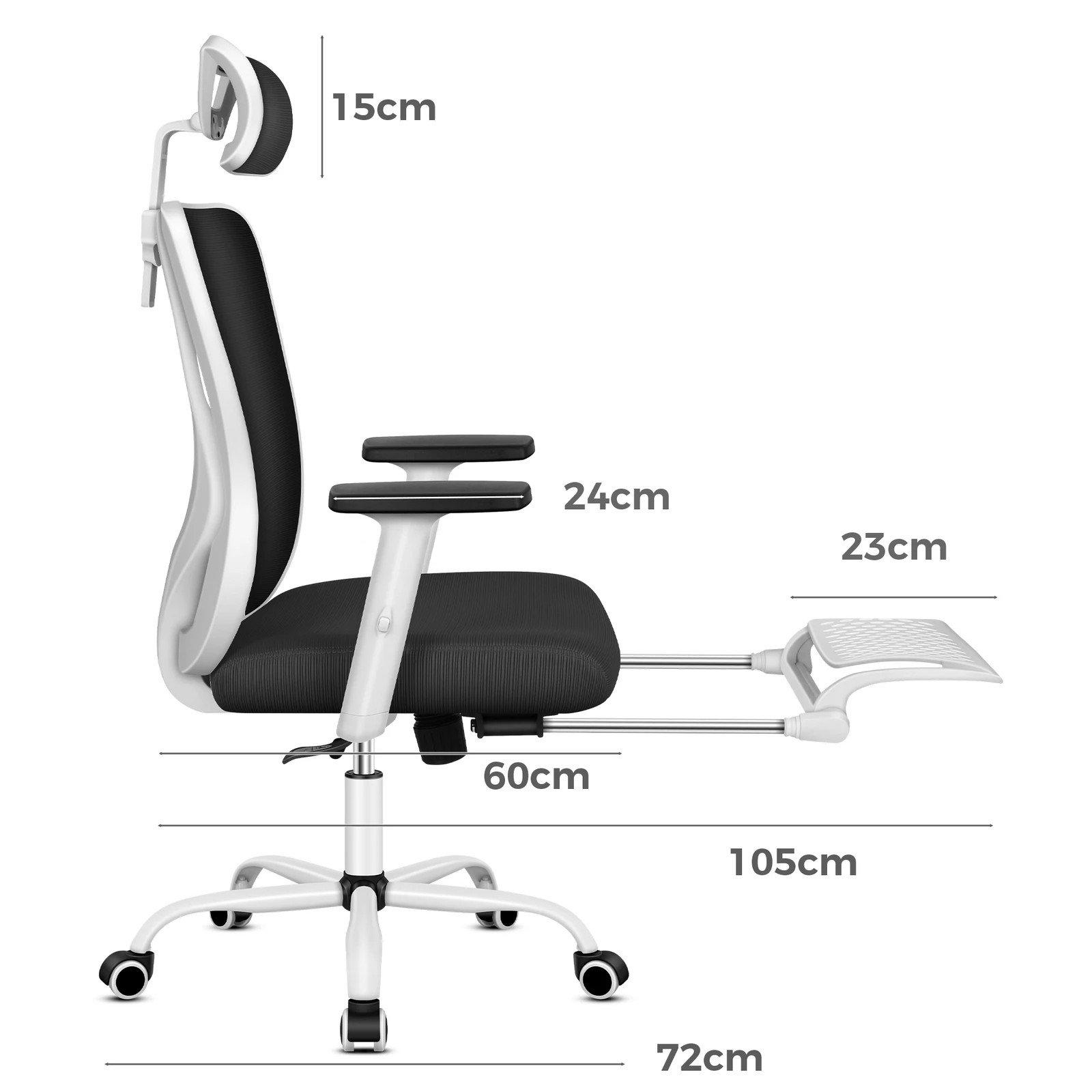 4 Alfordson Office Chair Mesh Ergonomic Executive Seat Work Computer Gaming - Black White, 4 of 10