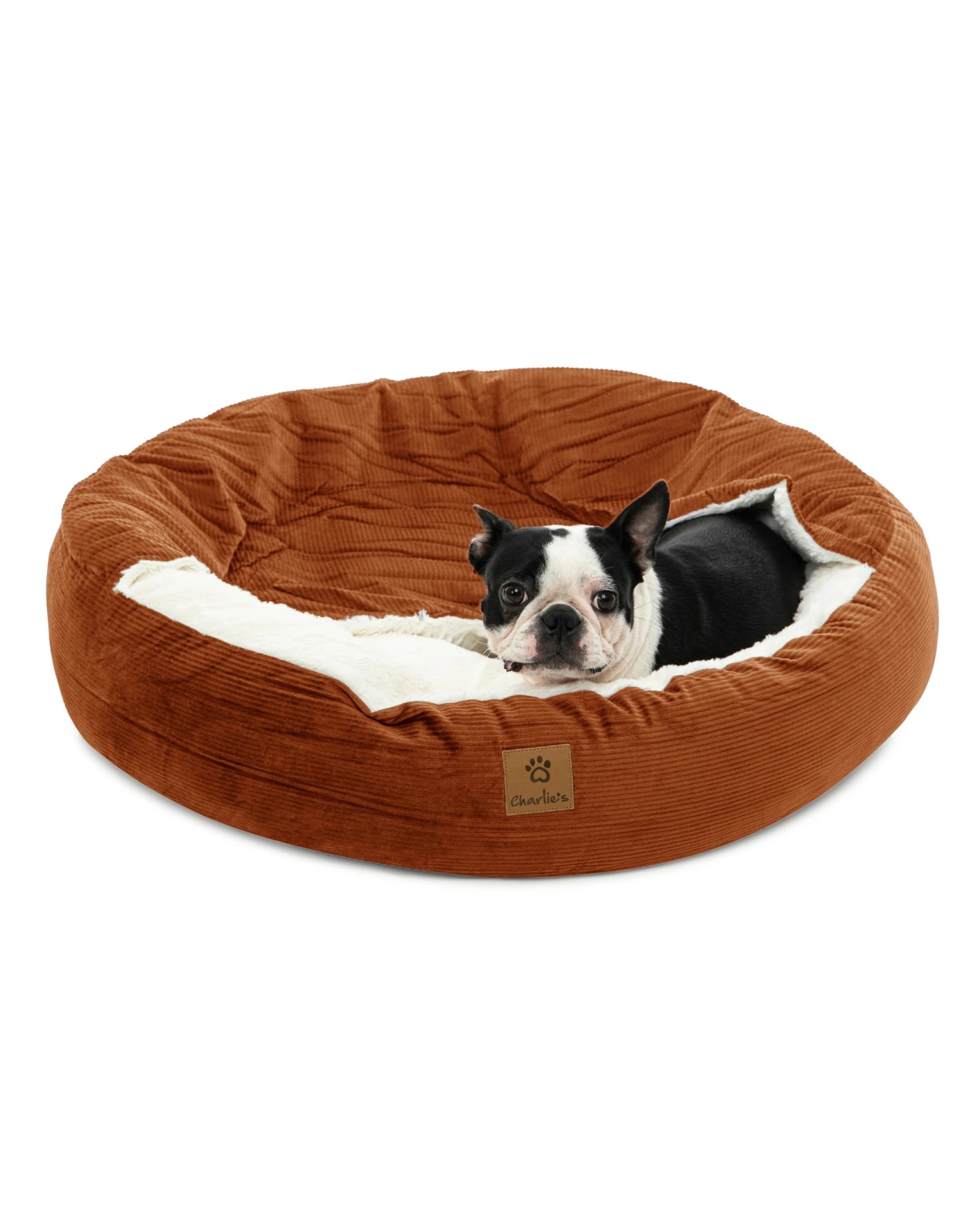 2 Charlie's Snookie Hooded Corduroy Calming Dog Bed Large - Terracotta, 2 of 9