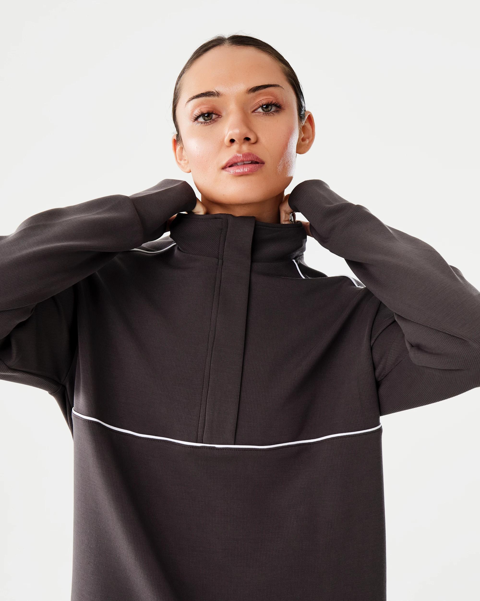 8 Active Womens Ribbed Scuba Long Sleeve Top Espresso, 8 of 8