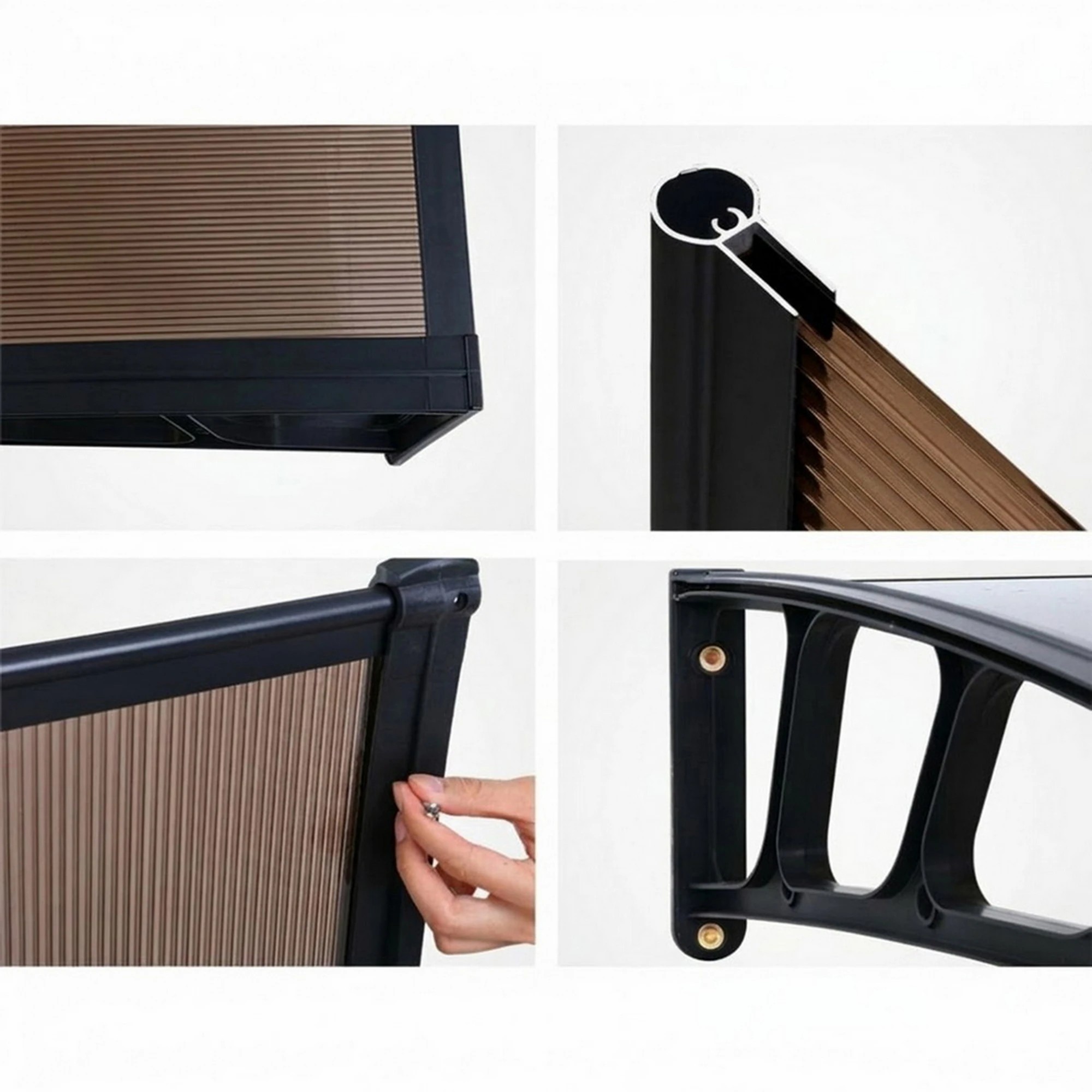 7 Instahut Window Door Awning Canopy 1.5mx3m Brown Sheet Plastic Frame - Multi, 7 of 7