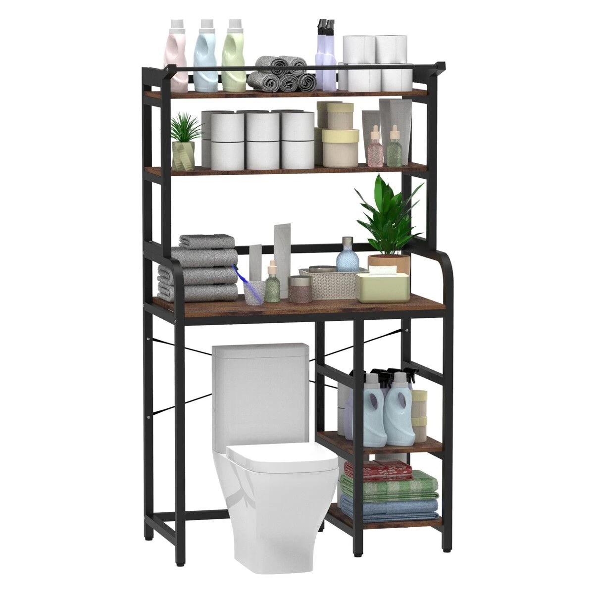 5 LUXSUITE Over The Toilet Shelf Laundry Storage Rack 5 Tier Space Saver Towel Bathroom Organiser Shelves, 5 of 5
