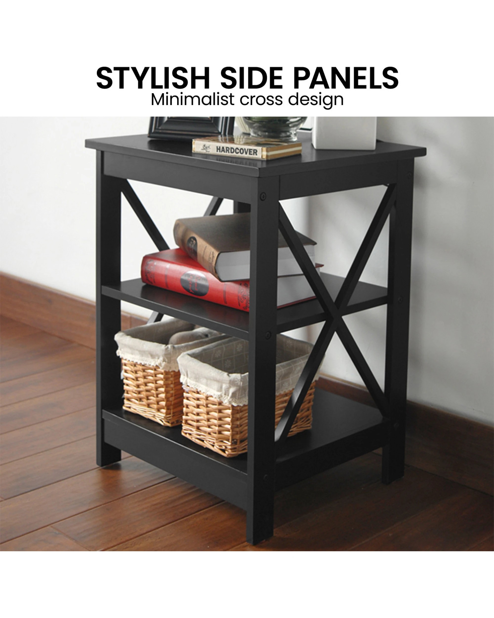 7 Sarantino Orson 2-tier Bedside Table - Black, 7 of 10