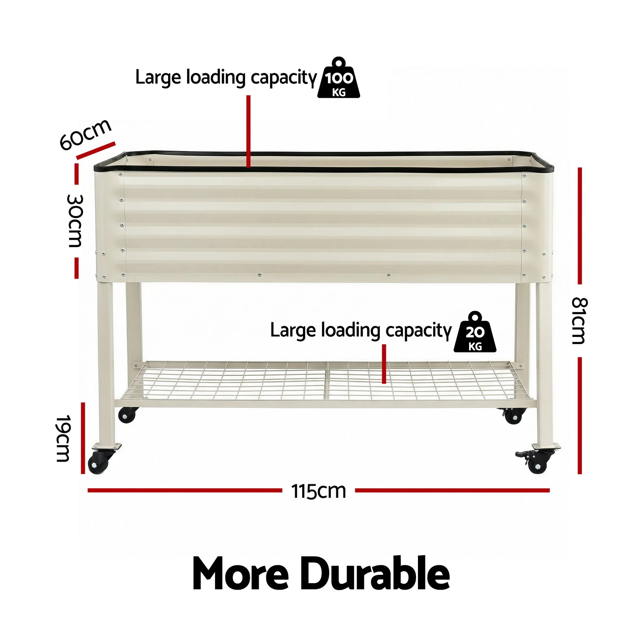 2 Green Fingers Mobile Raised Garden Bed With Wheel Storage Shelf 81cm Height for Vegetables Herb - White, 2 of 8