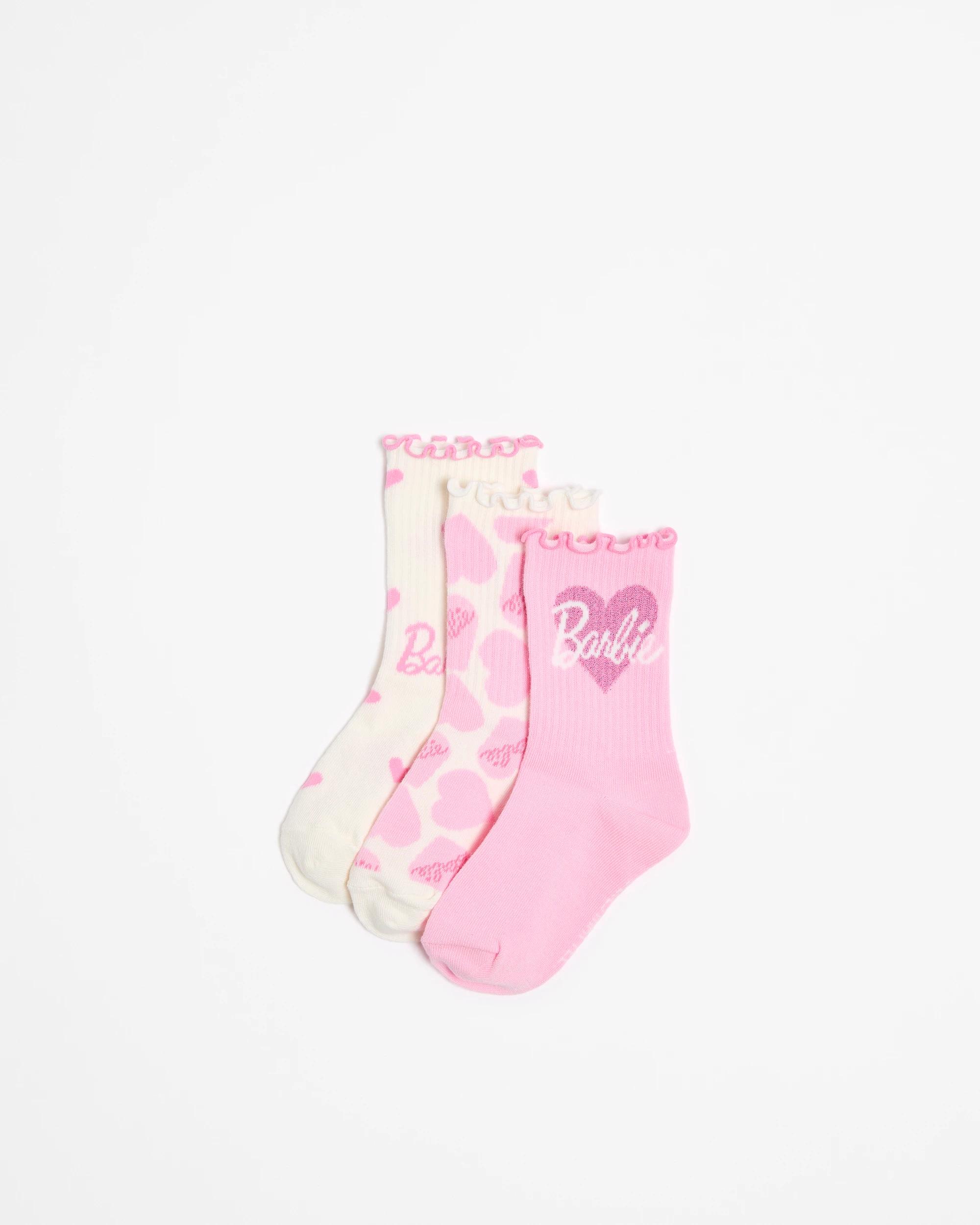 1 Barbie Girls Crew Socks 3 Pack PINK, 1 of 3