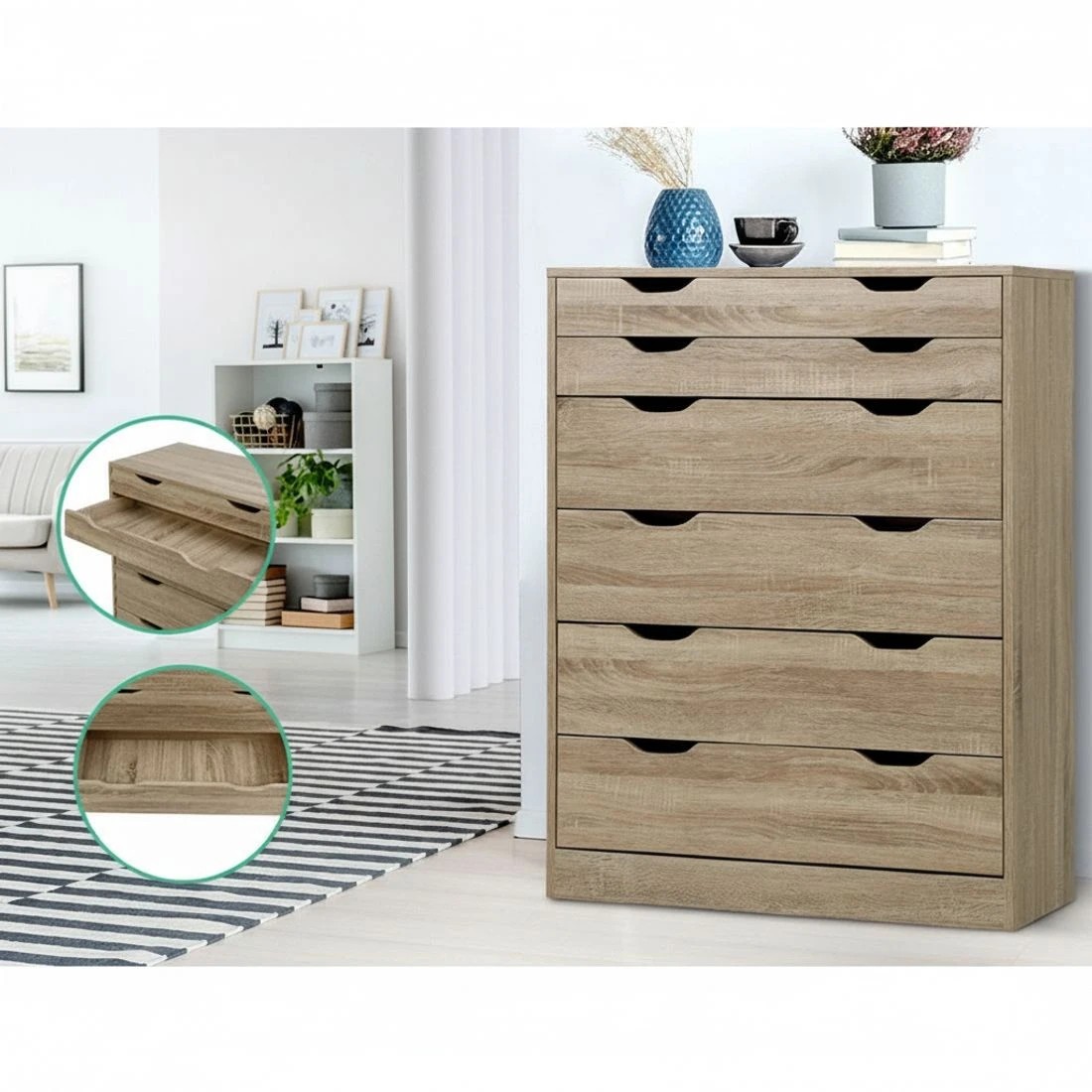 6 Artiss 6 Chest of Drawers Bedroom Storage Tallboy Cabinet Clothes Organizer Smooth Runners Modern Decor - Natural, 6 of 8