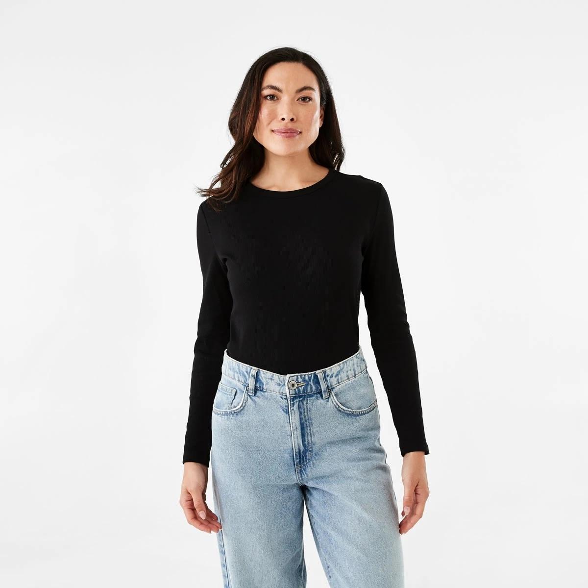 1 Long Sleeve Rib Crew T-shirt Black, 1 of 6