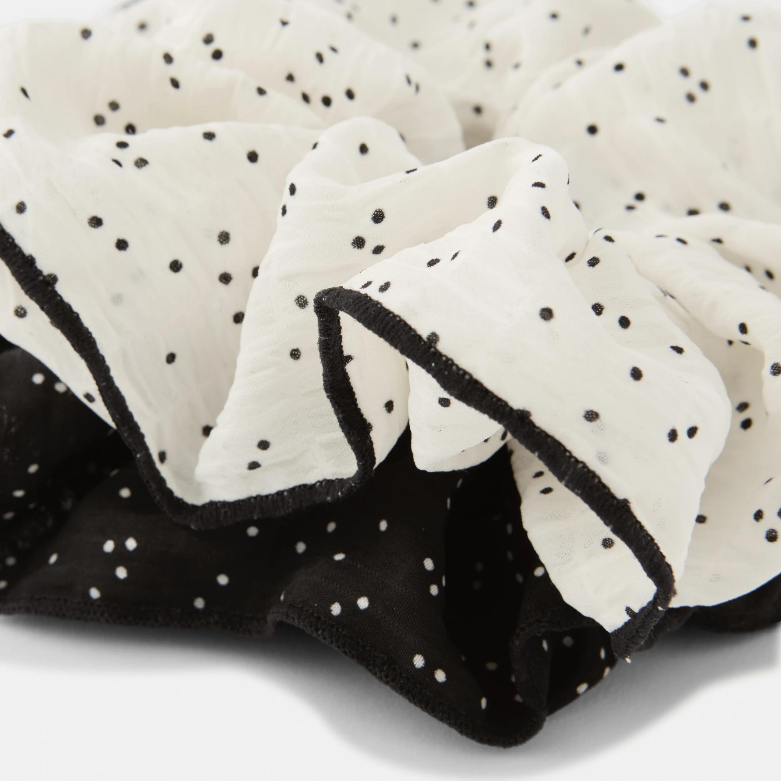 3 2 Pack Polka Dot Hair Scrunchies - Black and White Black, 3 of 4