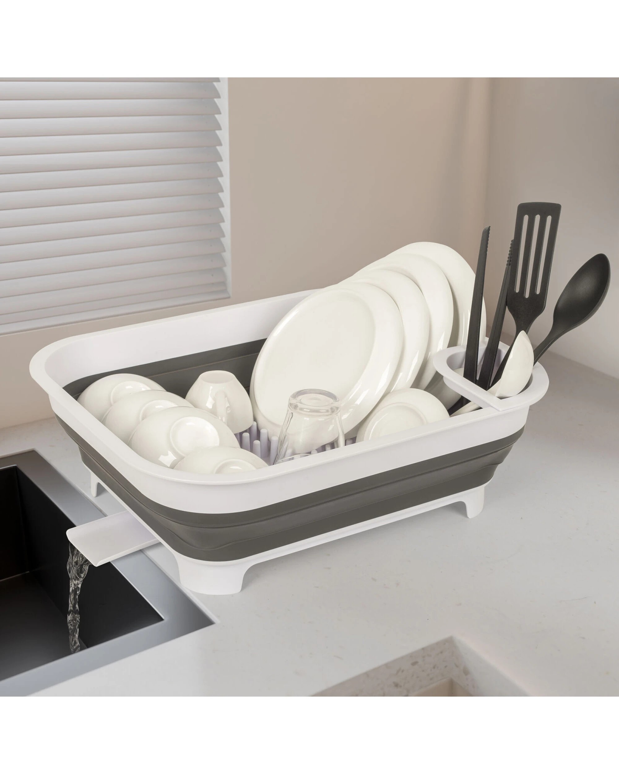 6 Hacienda Collapsible Dish Rack with Utensil Section Space-Saving Drying Rack for Compact Kitchens & Camping, 6 of 9