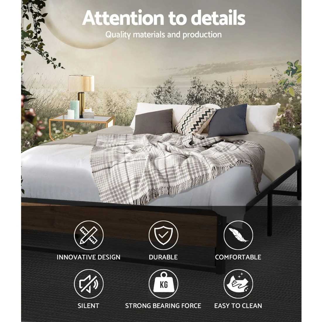 5 Artiss Bed Frame Metal Frame Bed Base OSLO - Black, 5 of 7