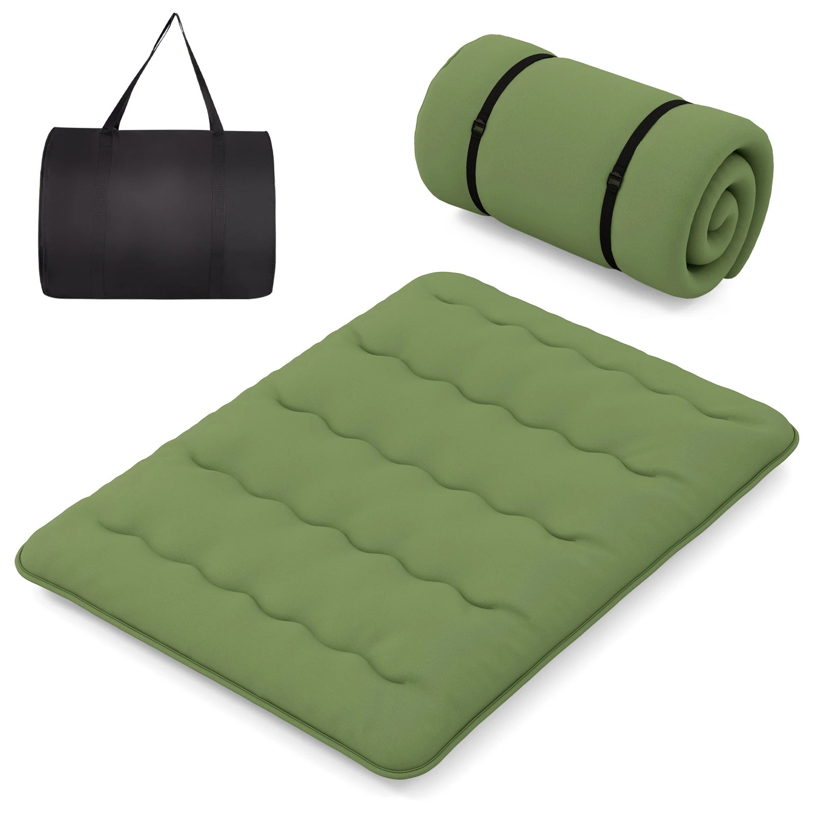 1 Costway Queen Size Camping Mattress Tatami Roll up Mat Cushion Floor Lounger Bed Sleeping Pad - Green, 1 of 3