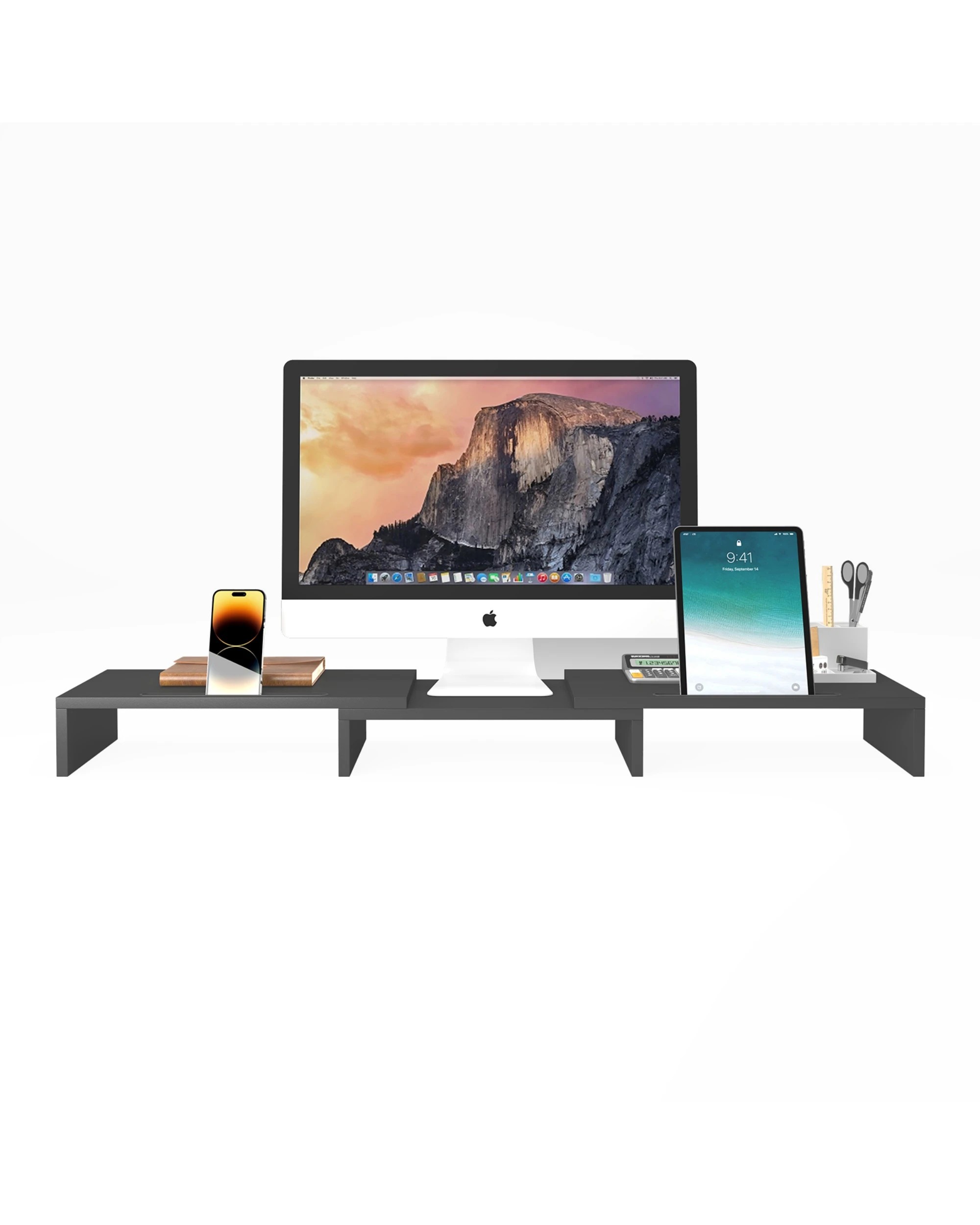 4 Advwin Dual Monitor Stand Riser Adjustable Length and Angle with 2 Slot - Black, 4 of 6