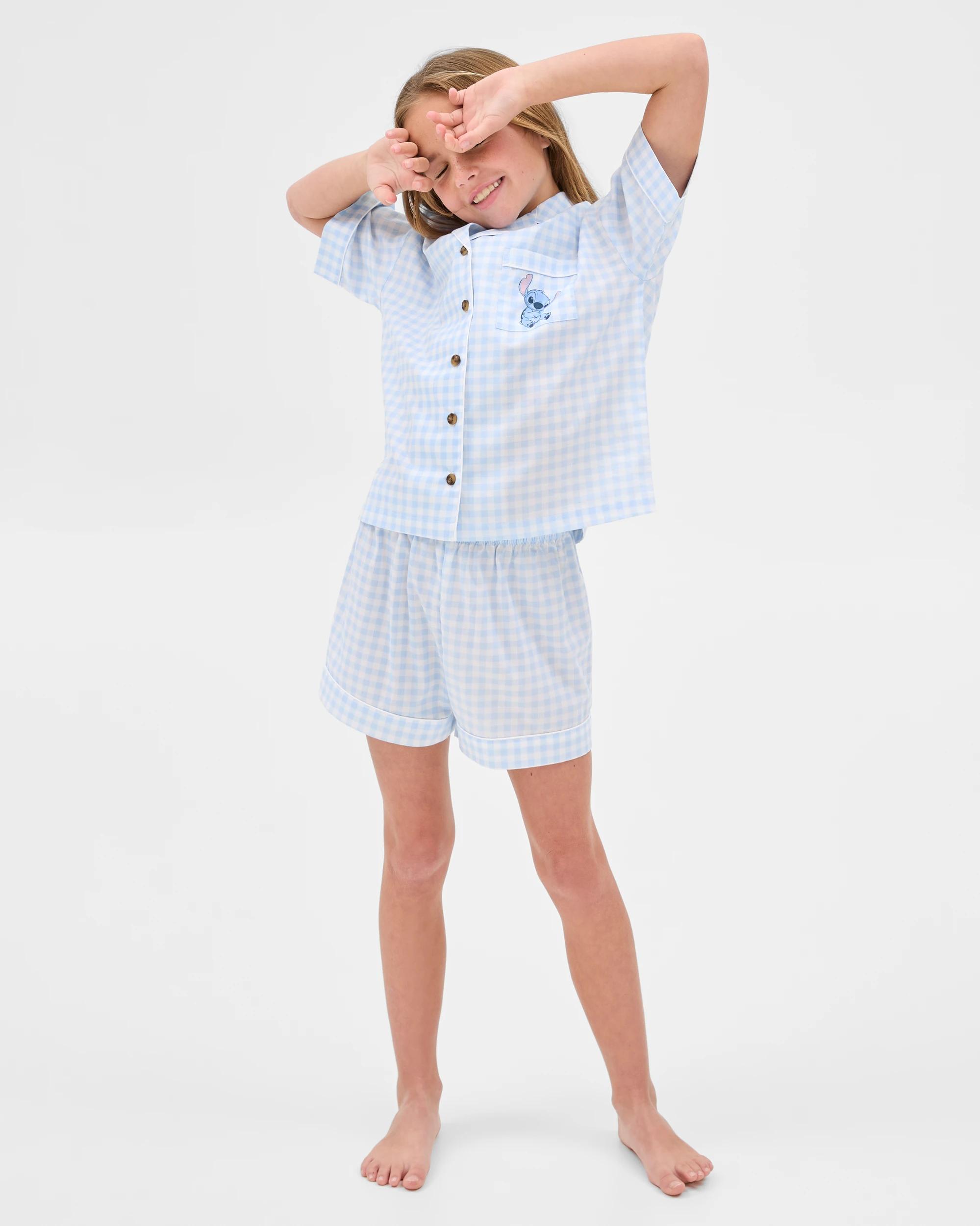 4 Disney Stitch Disney Lilo & Stitch Australian Cotton Older Girls Short Pyjama Set BLUE GINGHAM, 4 of 7