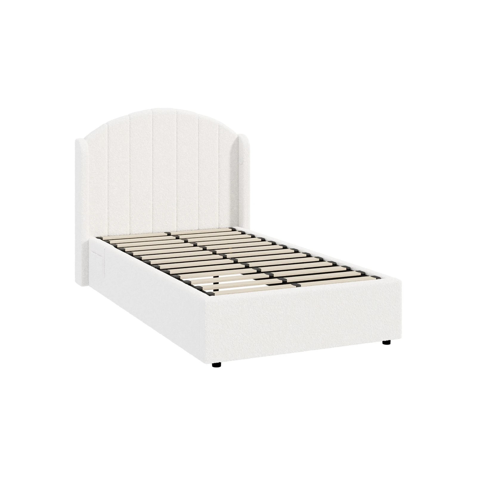 1 Oikiture Bed Frame King Single Size With Gas Lift Storage USB Charging Boucle - White, 1 of 9