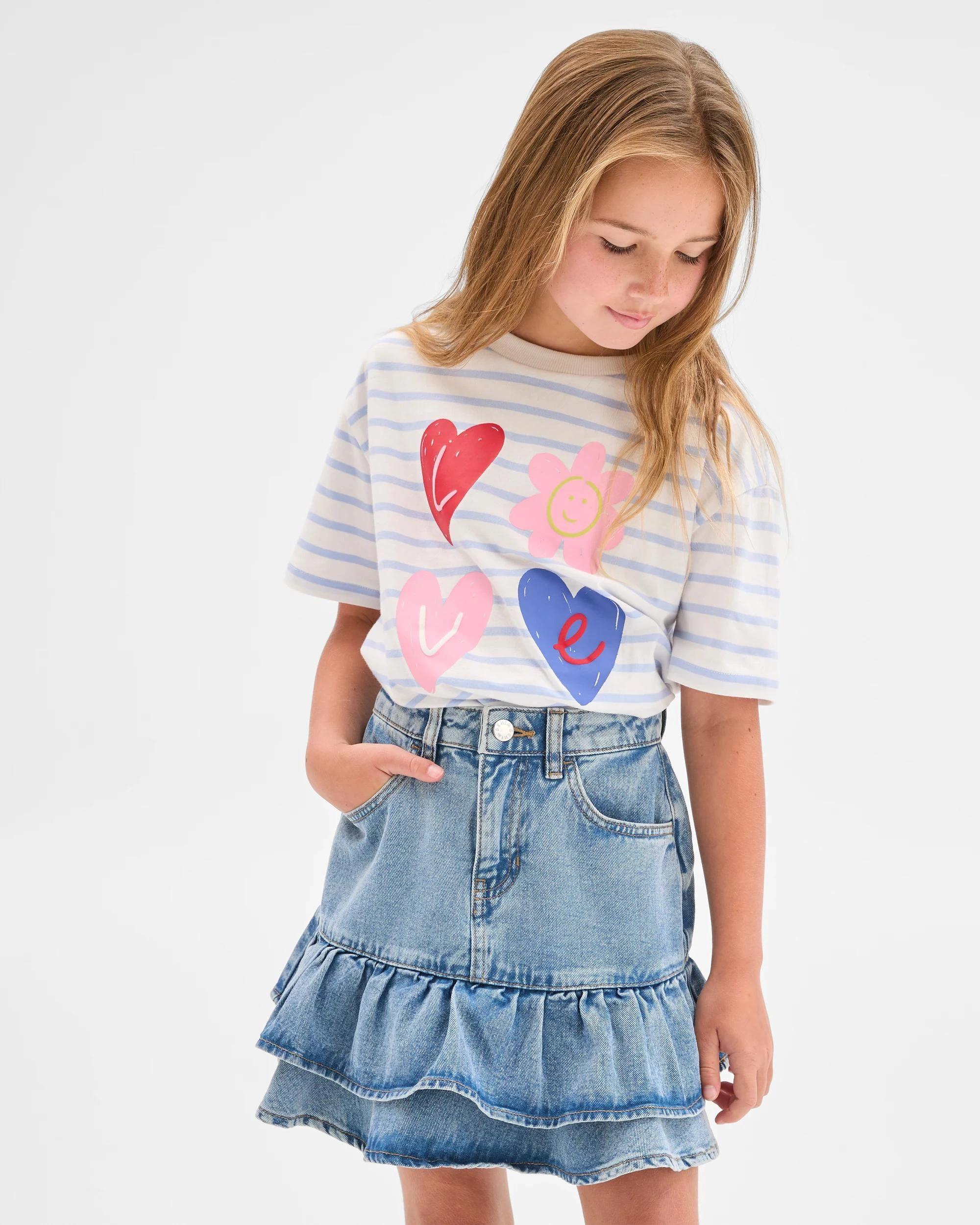 1 Target Kids Denim Frill Hem Skirt MID BLUE, 1 of 7