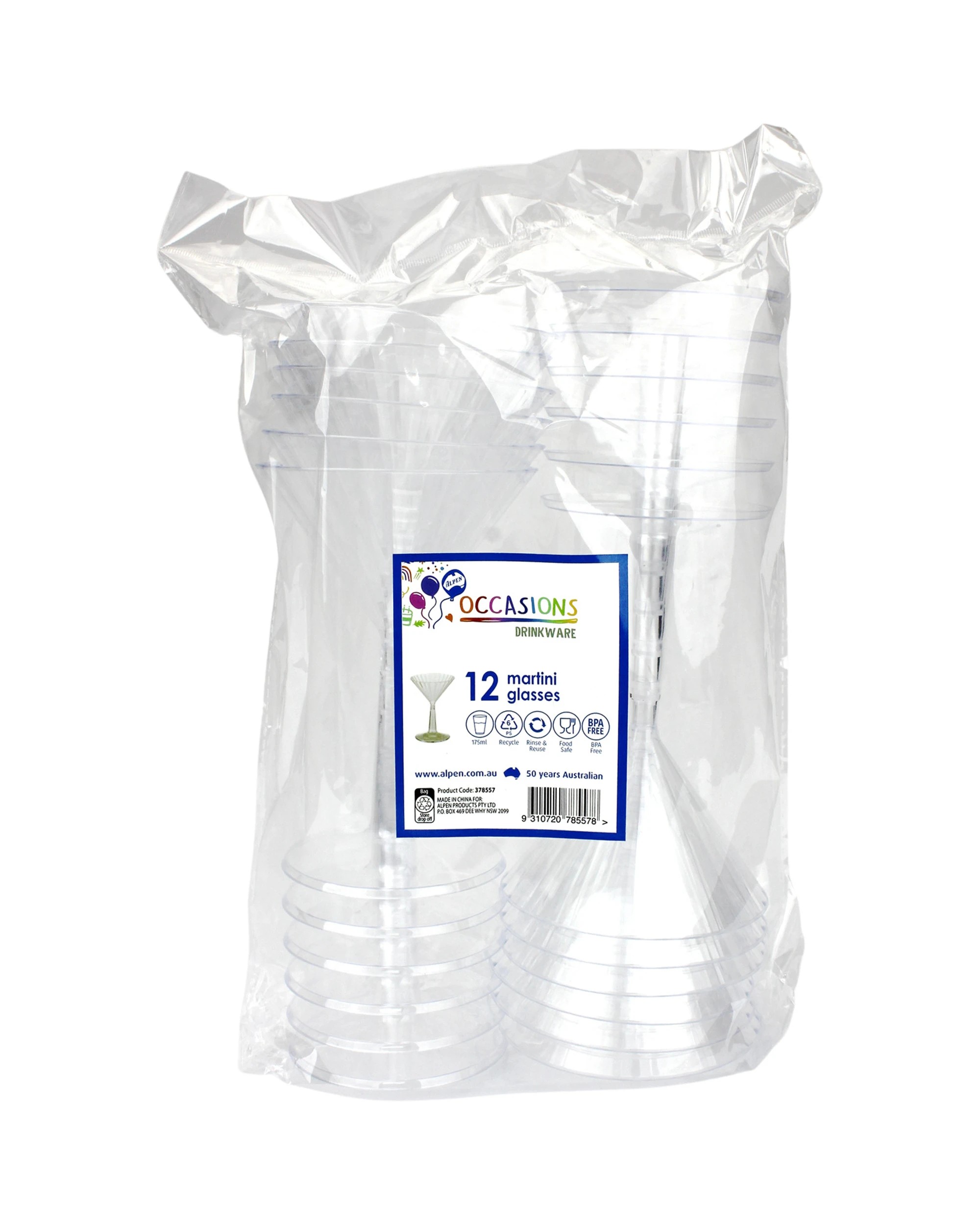 3 Alpen Clear Plastic Ribbed Reusable Martini Glasses 175ml Pack of 12, 3 of 3