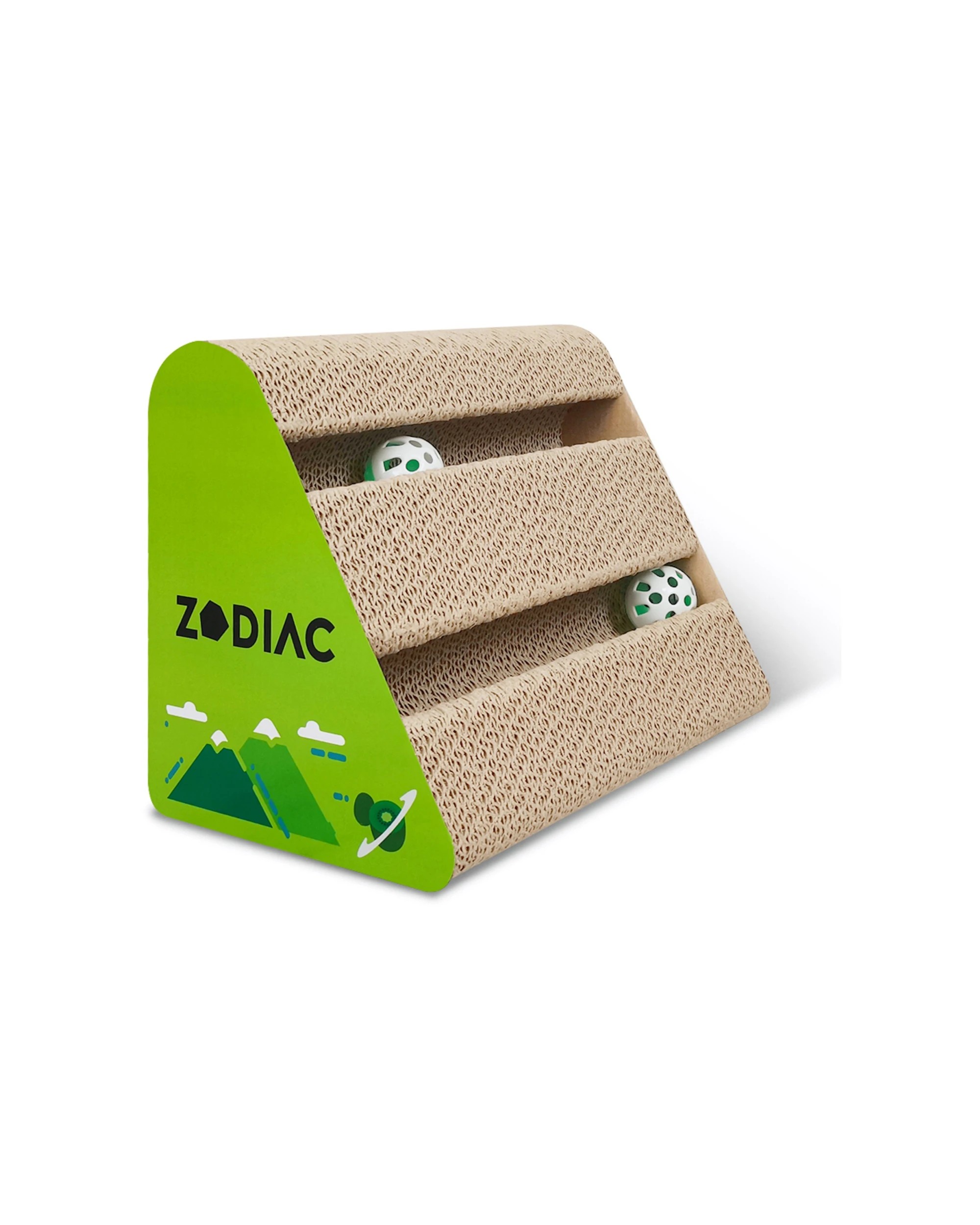 1 Zodiac Kiwi 28x17cm Triangle Cat Scratcher With Ball Durable Corrugated Cardboard Toy - Green, 1 of 5