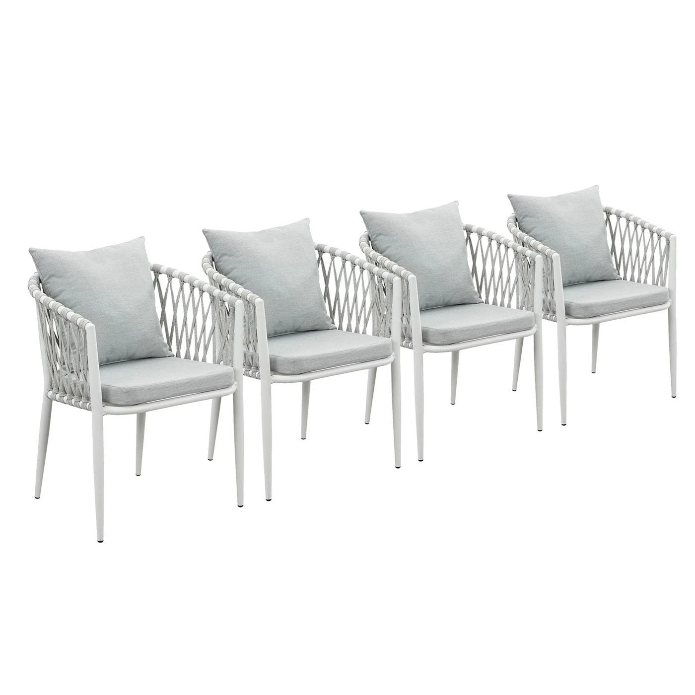 1 Moda Living Mornington White Aluminium Outdoor Dining Chairs with Arms - Light Grey Cushion (Set of 4) - White, 1 of 9