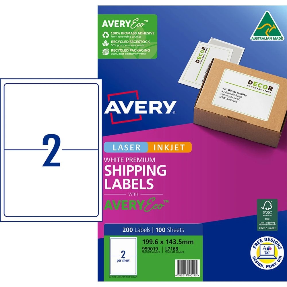 1 Avery Premium White Shipping Labels AveryEco 2UP 100 Sheets, 1 of 8