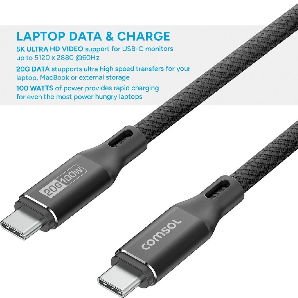 4 Comsol USB-C Cable 20Gbps 2m Black, 4 of 4