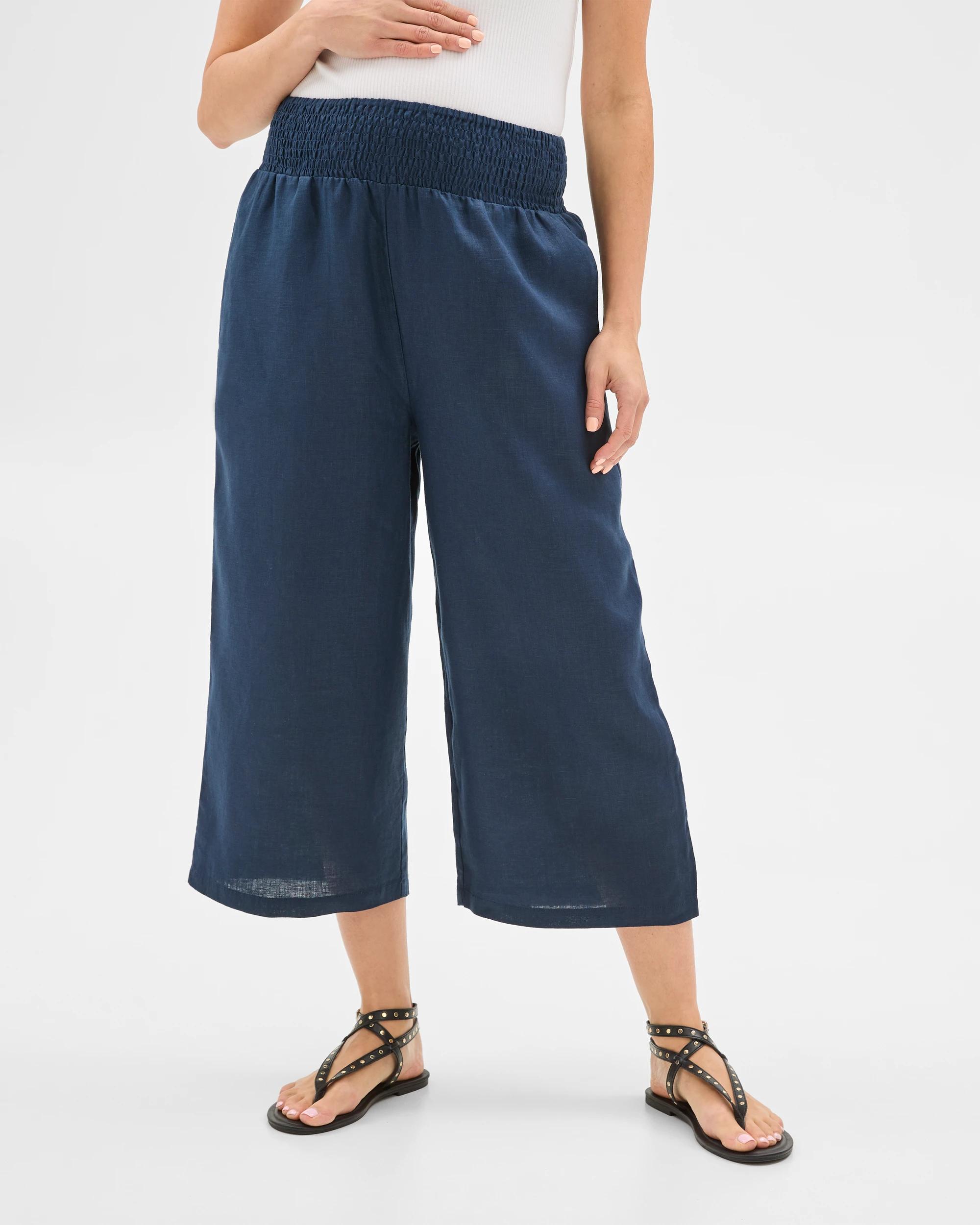4 Target Maternity European Linen Crop Pants NAVY BLUE, 4 of 6