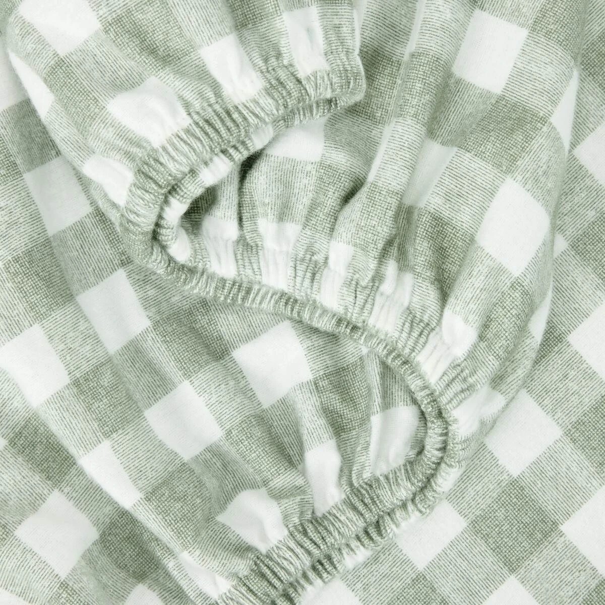 3 Gingham Flannelette Cotton Sheet Set - Double Bed, Green, 3 of 7