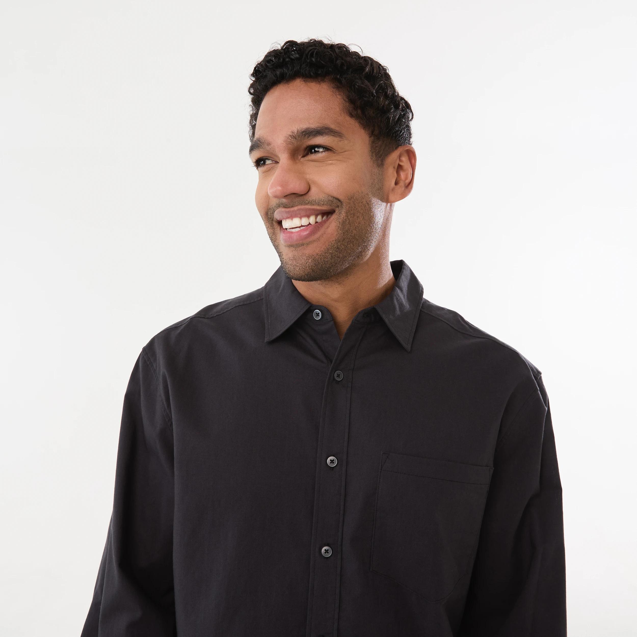 4 Long Sleeve Cotton Linen Shirt OYSTER BLACK, 4 of 6