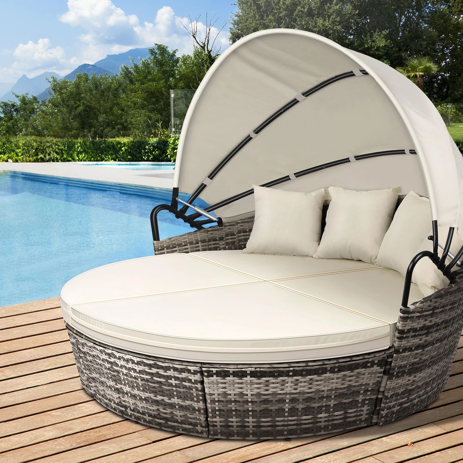 2 Alfordson Outdoor Sun Lounge Day Bed Wicker Furniture Sofa Bed Garden 3PCS - Beige, 2 of 10