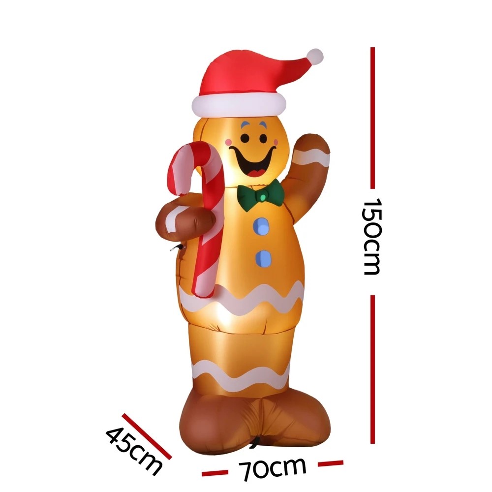2 Jingle Jollys Christmas Inflatable Gingerbread Man 1.5M Height LED Decorations Illuminated - Multi, 2 of 7