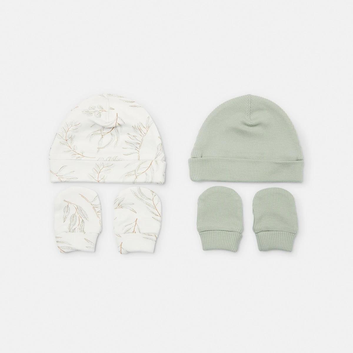 1 4 Pack Organic Cotton Unisex Hat and Mitten Set Gumleaf A, 1 of 10