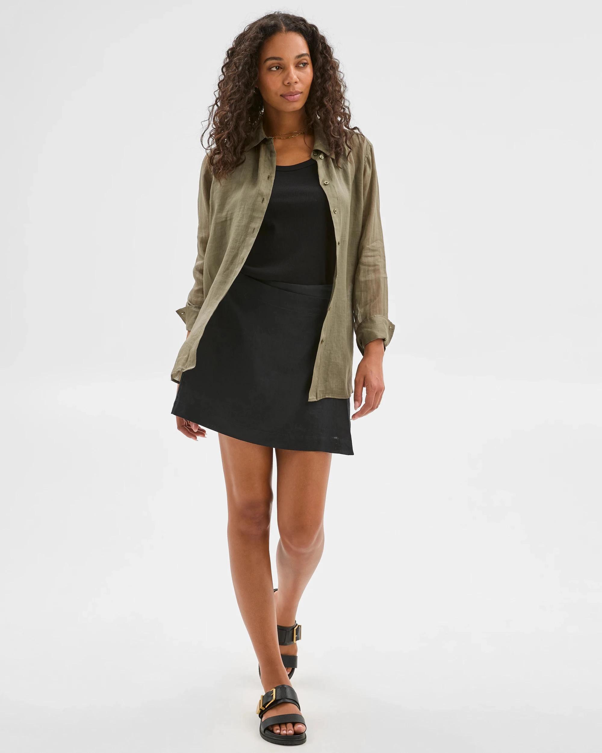 1 Target Woman Long Sleeve Ramie Shirt DUSTY OLIVE, 1 of 7