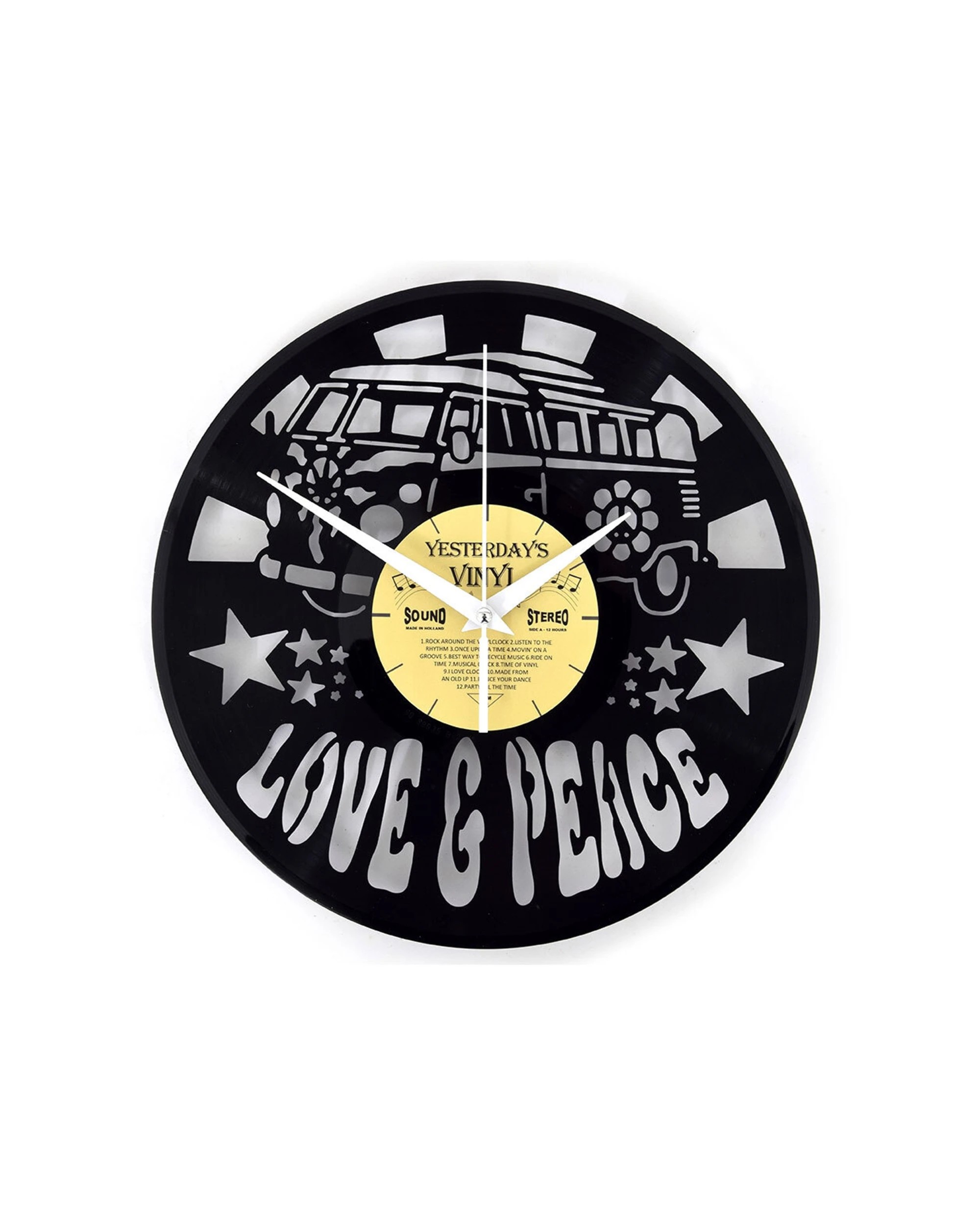1 Yesterday's Vinyl Record Music Lover 30cm Memorabilia Clock Love & Peace - Black, 1 of 1