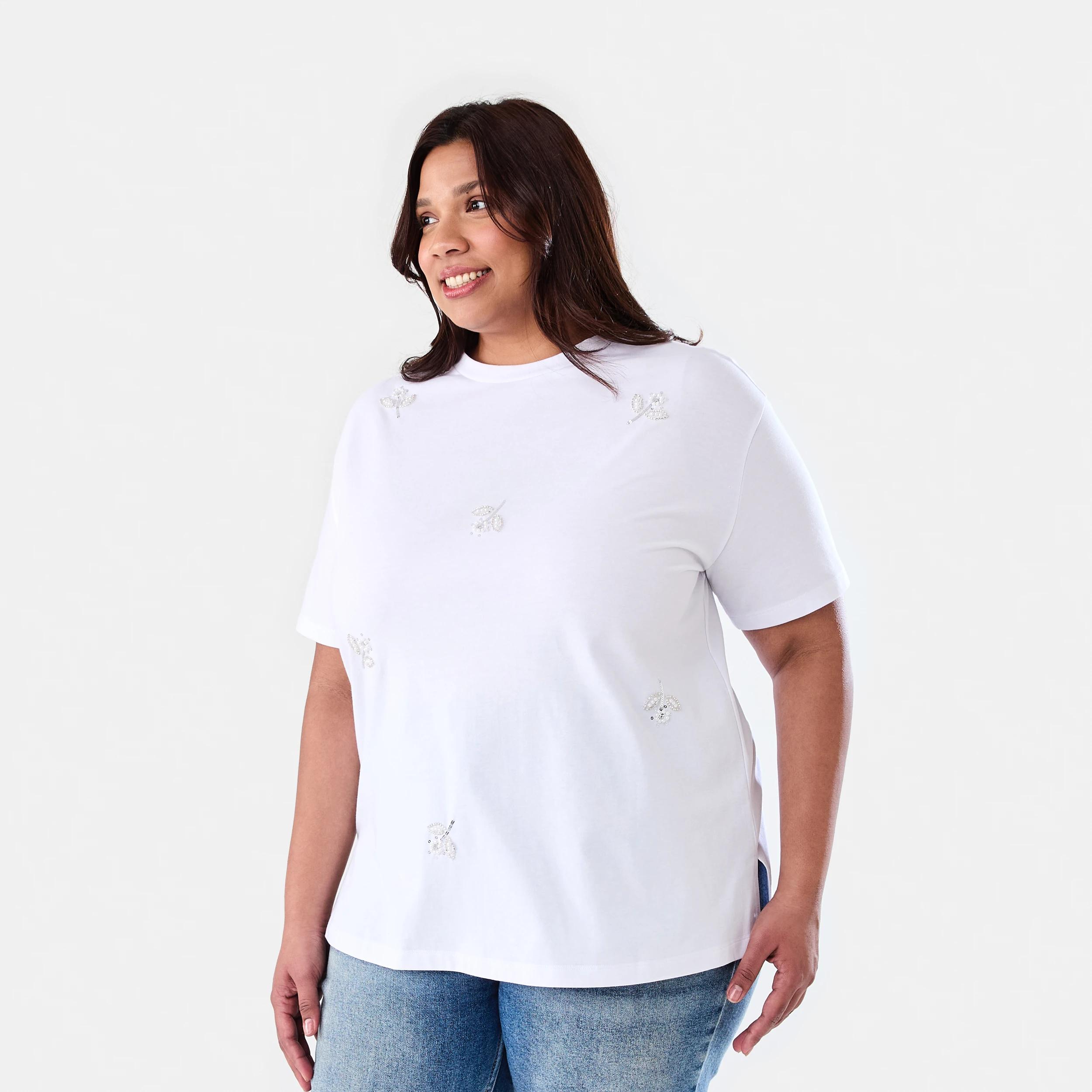 2 Curve Short Sleeve Embellished T-shirt White, 2 of 6