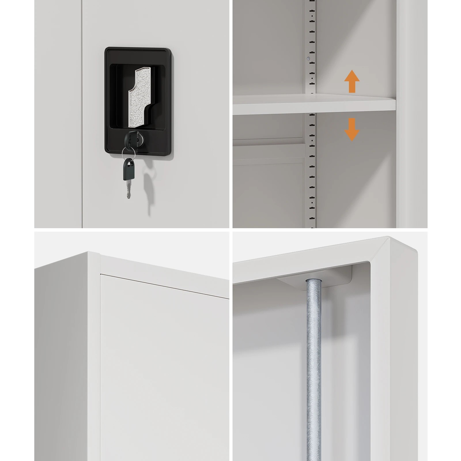 5 Oikiture Lockable Filing Cabinet 185cm Steel Office Document Storage - White, 5 of 7