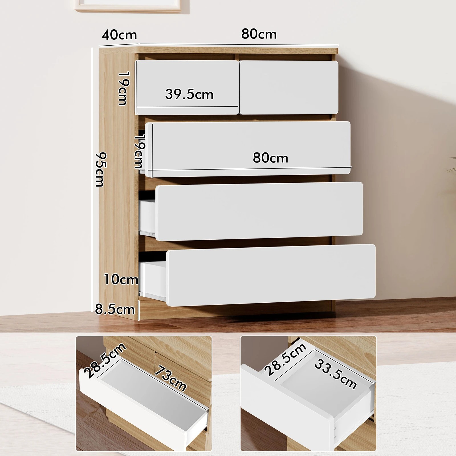 3 Alfordson 5 Chest of Drawers Minimalist Storage Cabinet Dresser - Oak, 3 of 10