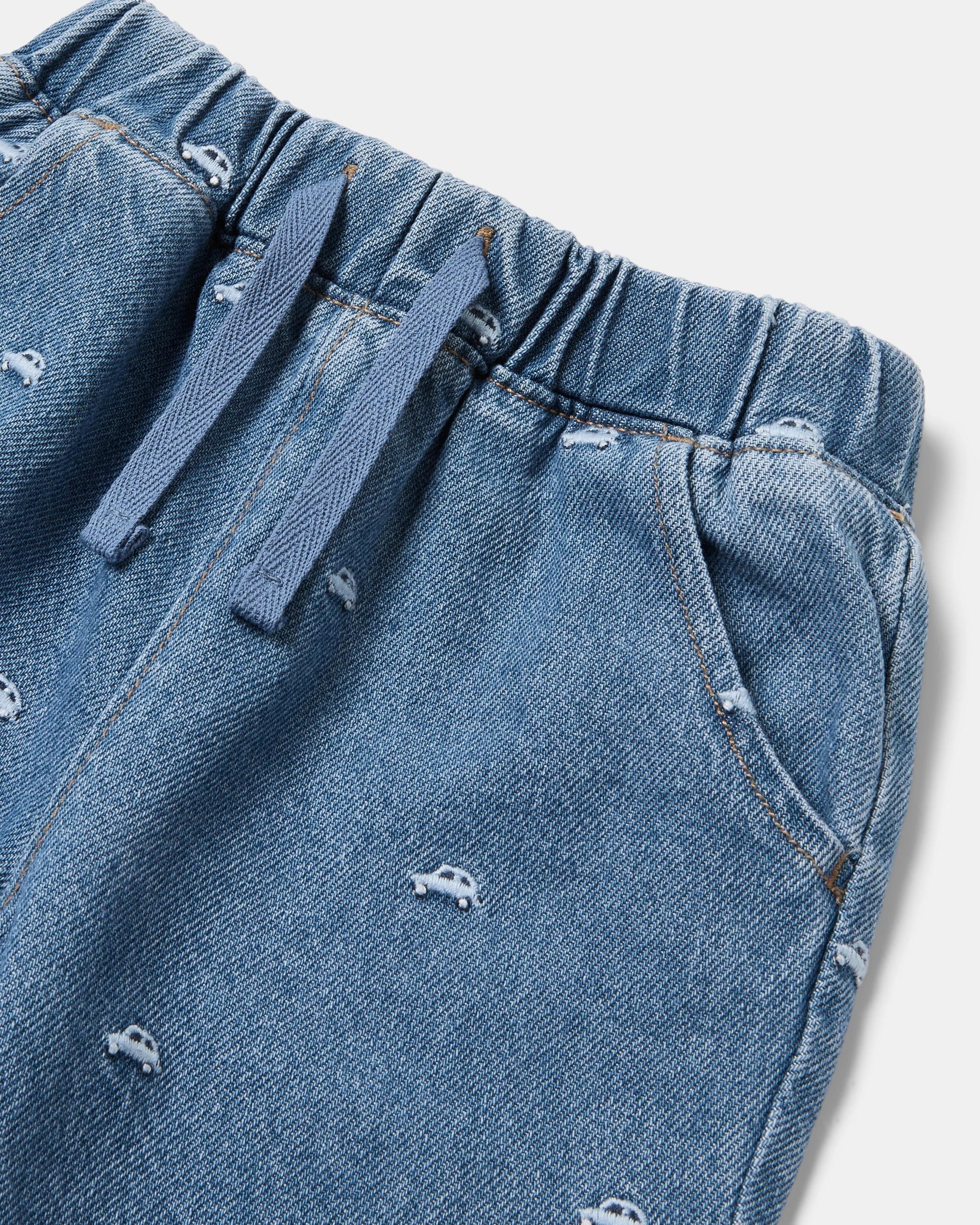 3 Cotton Embroidered Denim Jeans Ditsy Cars, 3 of 3