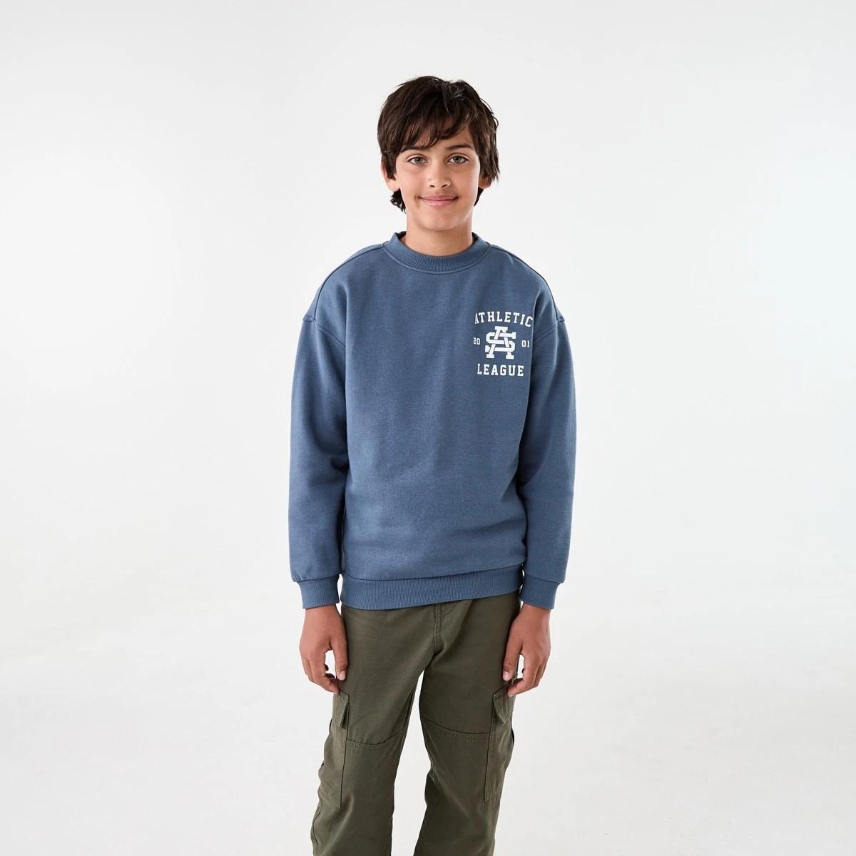 1 Oversized Graphic Crew Neck Sweatshirt Blu Athlet, 1 of 9