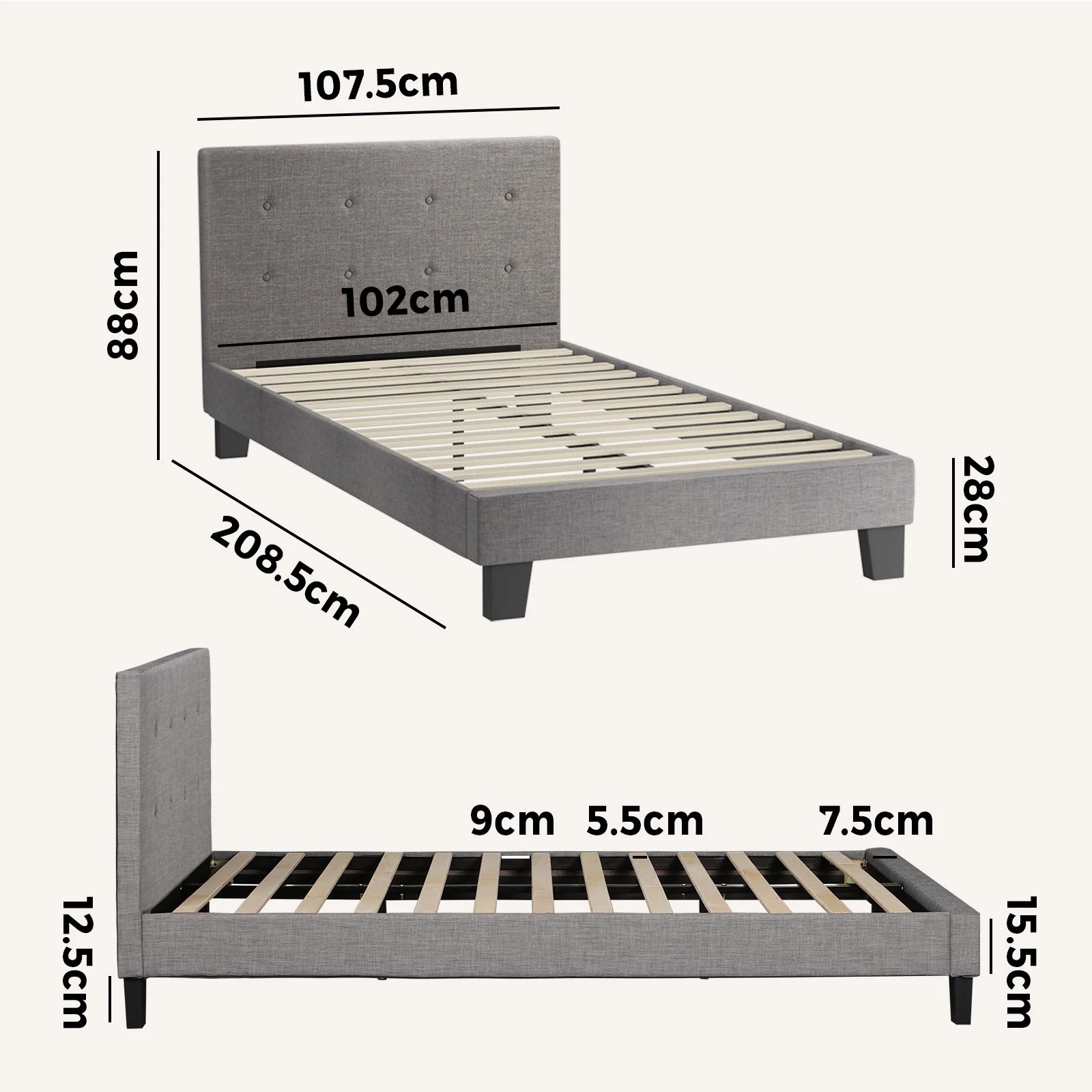 10 Oikiture King Single Bed Frame Bed Platform
 - Grey, 10 of 10
