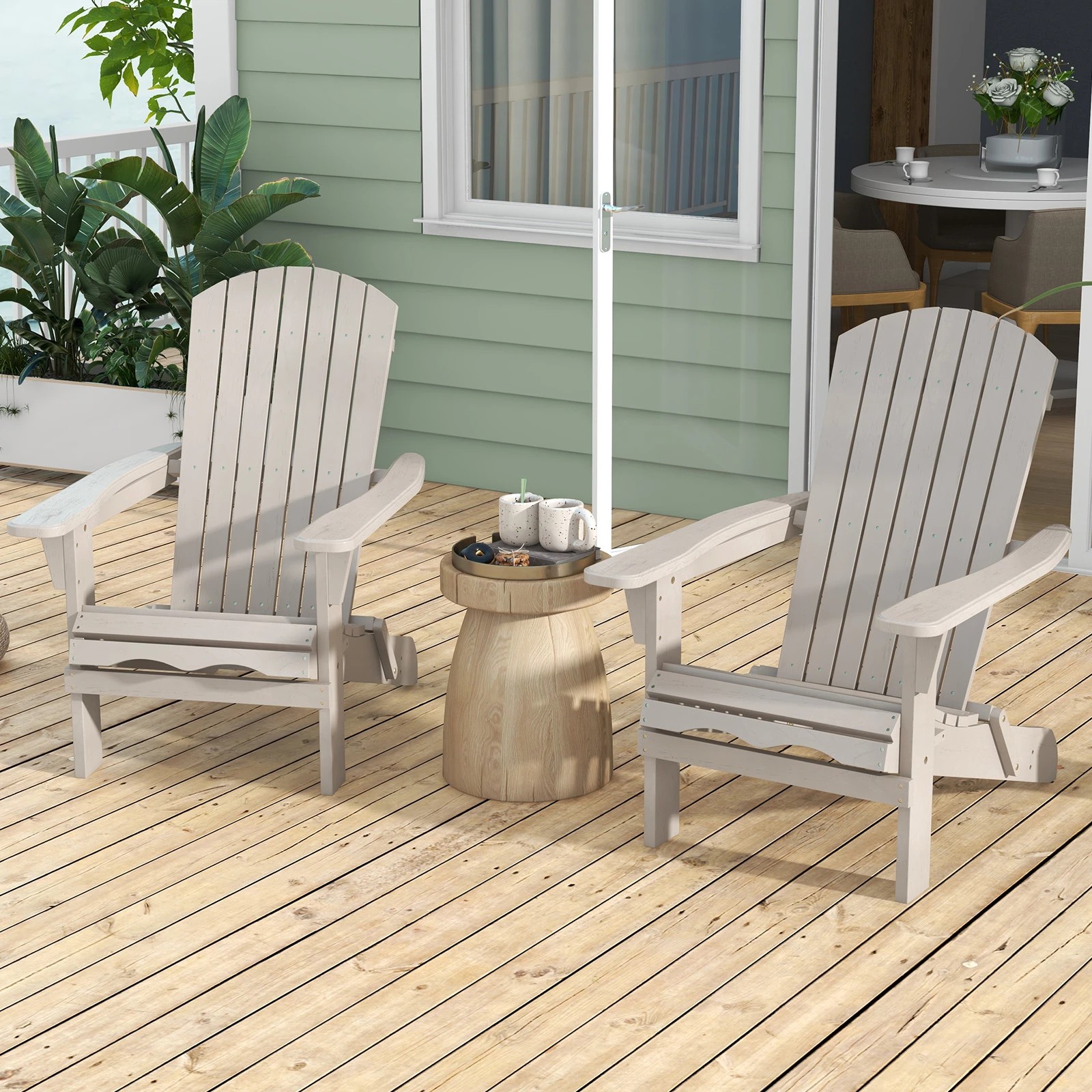 3 Costway Folding Adirondack Chair Set of 2 Wooden Lounge Chair - Grey, 3 of 6