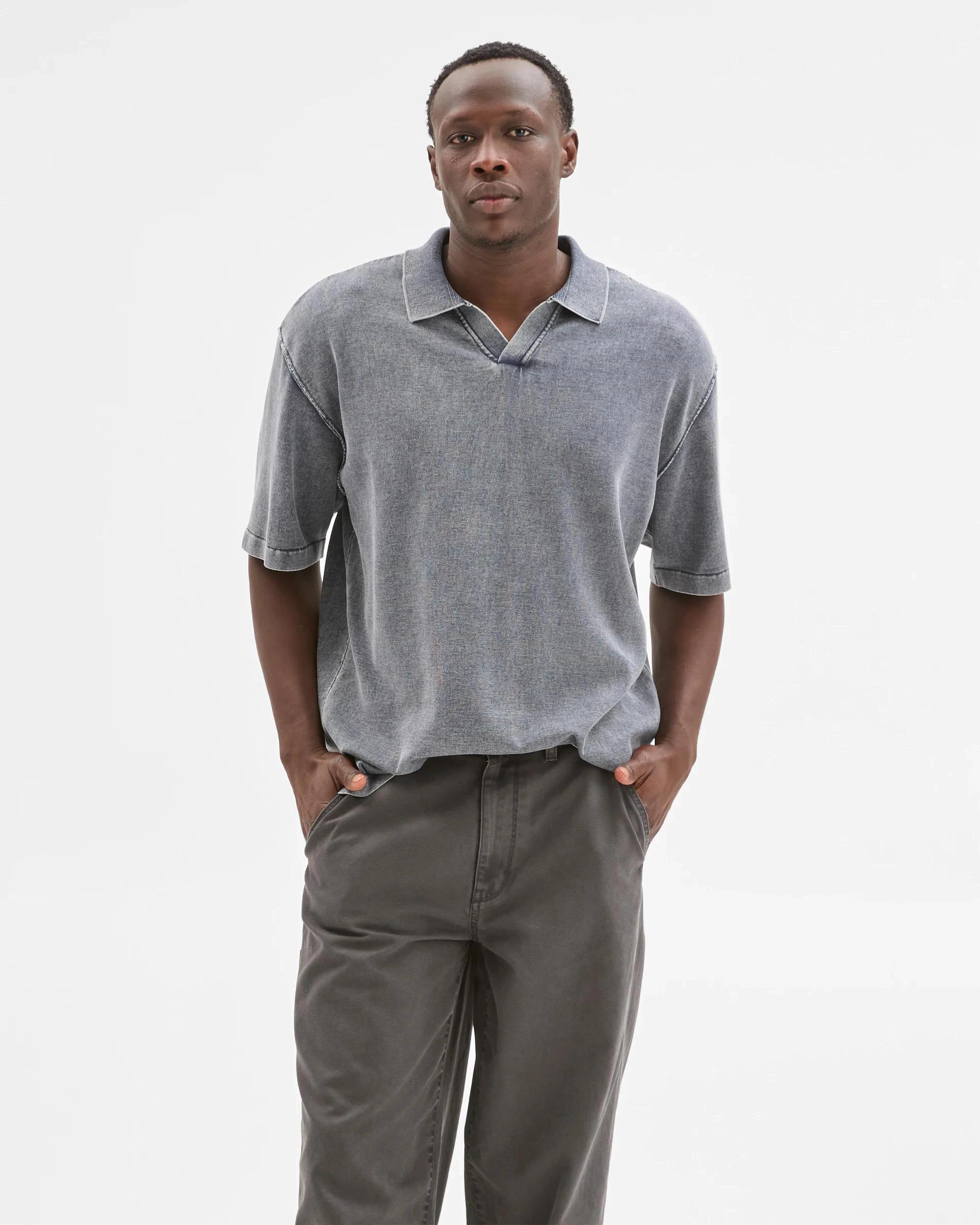 1 Commons Australian Cotton Knit Polo Top BLUE STONE, 1 of 6