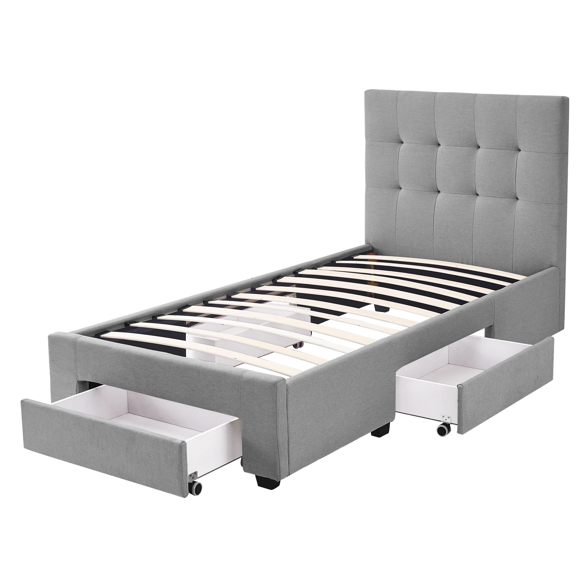 1 Levede Single  Fabric Bed Frame Base With Storage Drawers - Grey, 1 of 9