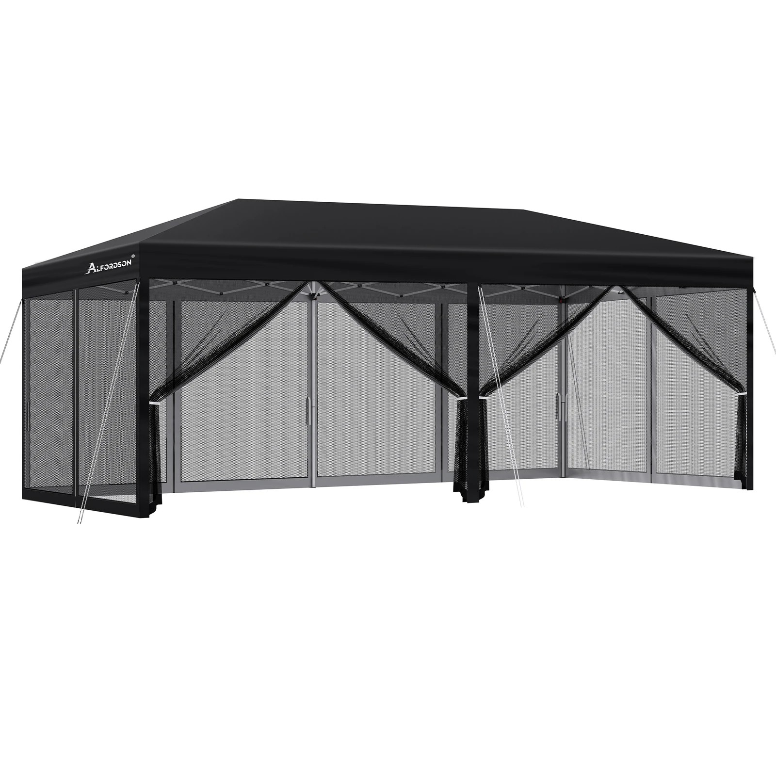1 Alfordson Pop Up Marquee Outdoor Tent Mesh Wall 3x6m Gazebo - Black, 1 of 10