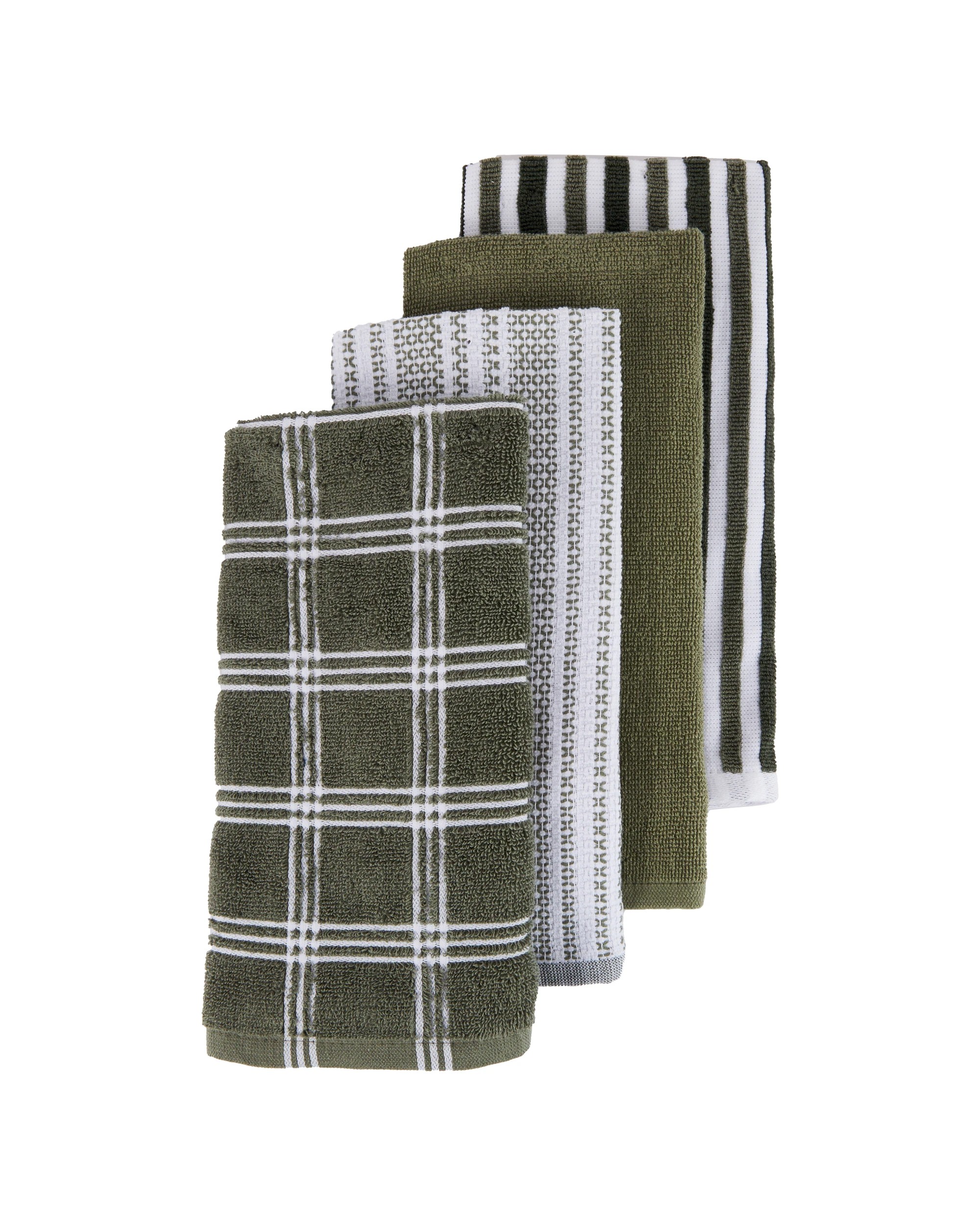 1 4 Pack Green Check Terry Tea Towel, 1 of 7