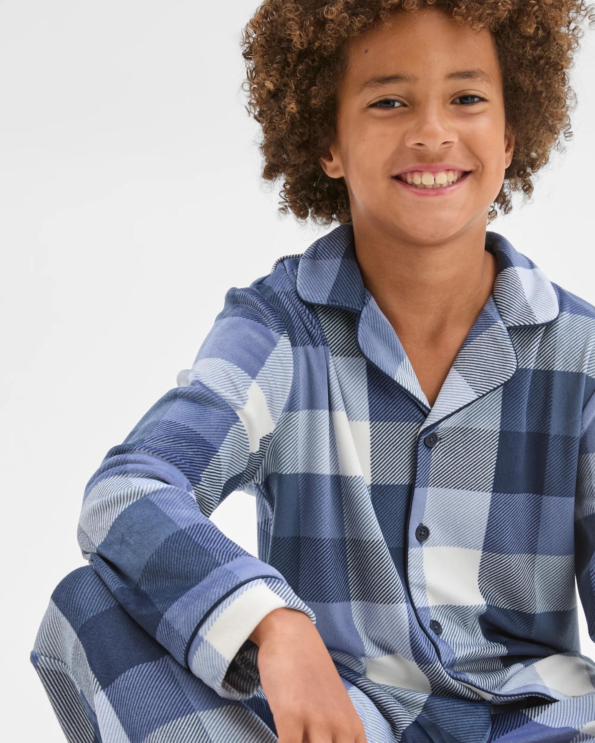 3 Target Kids Older Boys Long Sleeve Top & Long Length Pants Fleece Pyjama Set CHECK, 3 of 6