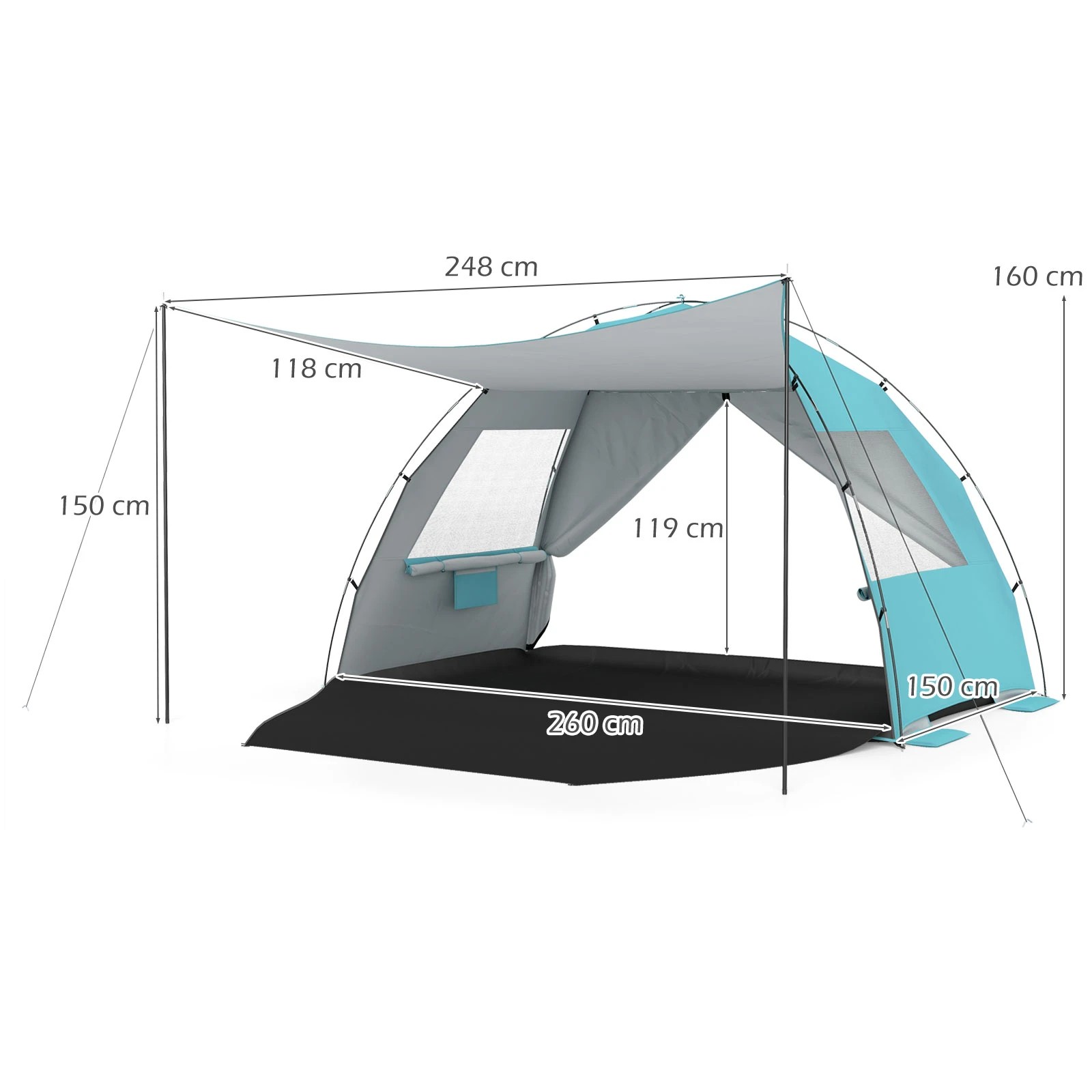 1 Costway Beach Cabana Tent Sun Shelter w/Canopy 5-6 Person Pop Up Canopy Carry Bag - Blue, 1 of 1