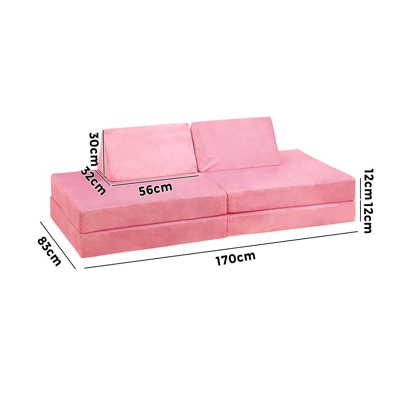 2 Oikiture 4Pcs Kids Play Couch Modular Lounge Cushion Convertible Playset - Pink, 2 of 8