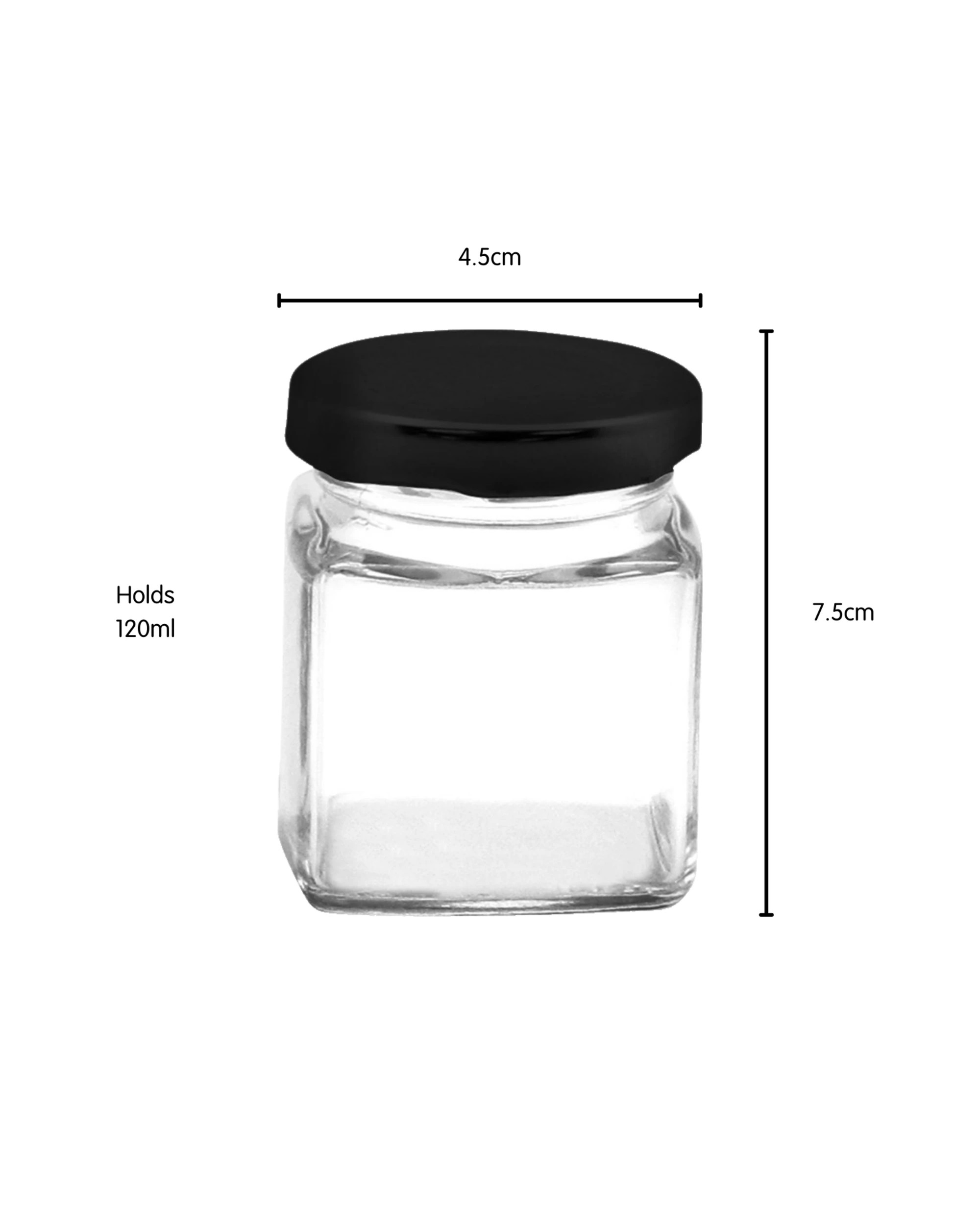 2 Lemon & Lime Screw Top Square Glass Jars 120ml Pack of 6 - Black, 2 of 2