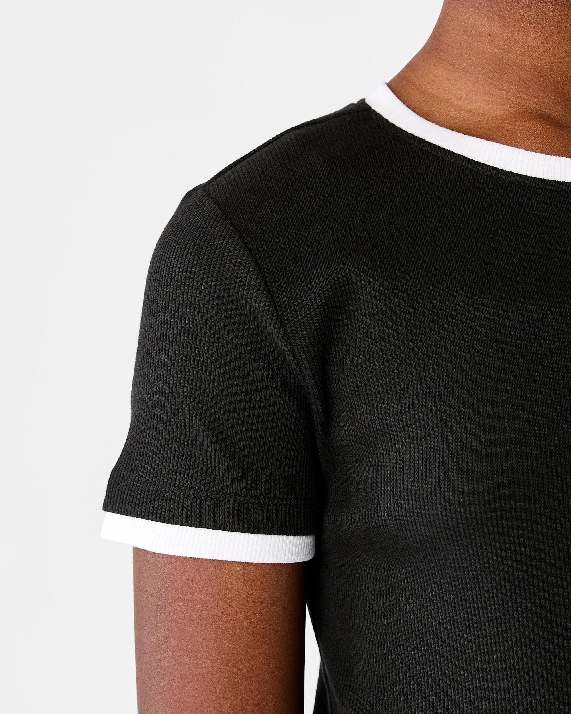 6 Short Sleeve Contrast Trim T-Shirt Blk Btrfy, 6 of 8